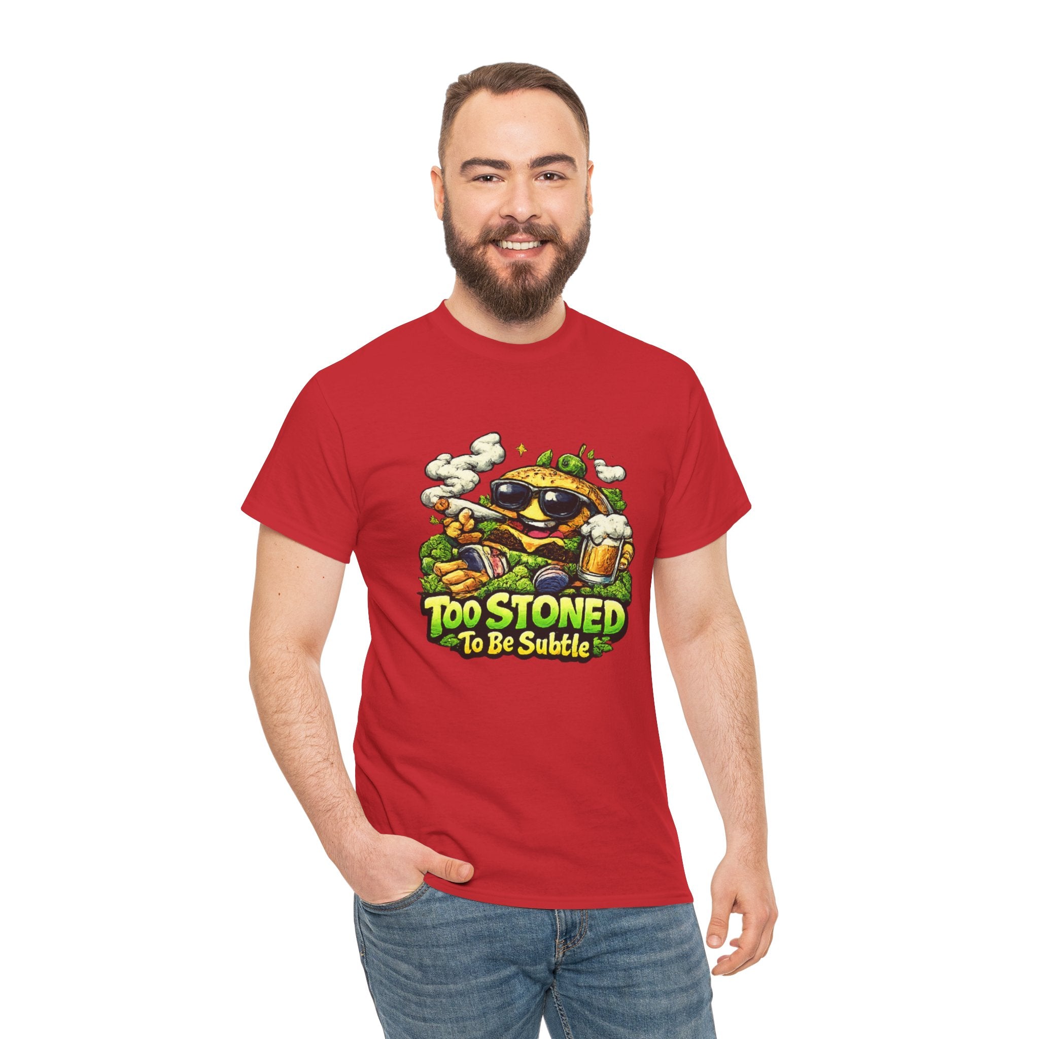 Too Stoned To Be Subtle Tee - Funny Retro Cartoon Burger Cannabis T-Shirt
