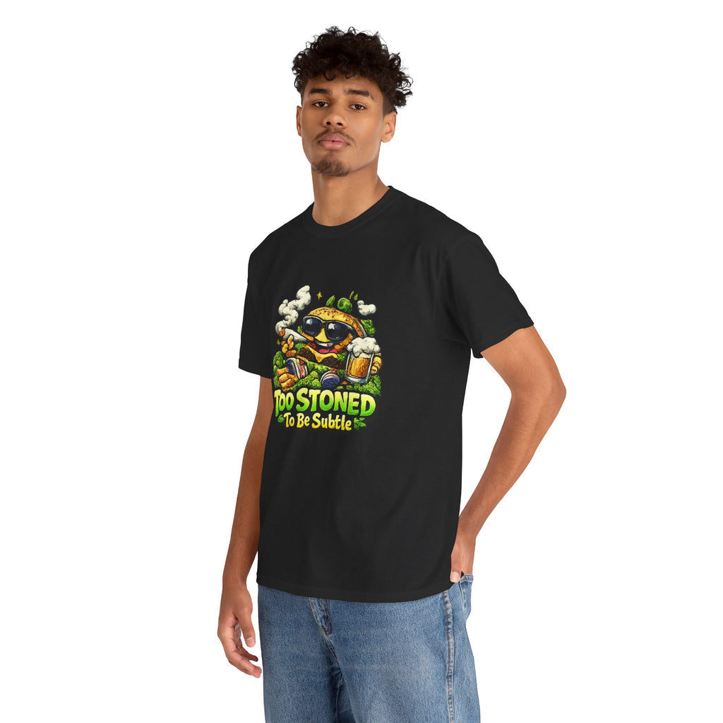 Too Stoned To Be Subtle Tee - Funny Retro Cartoon Burger Cannabis T-Shirt