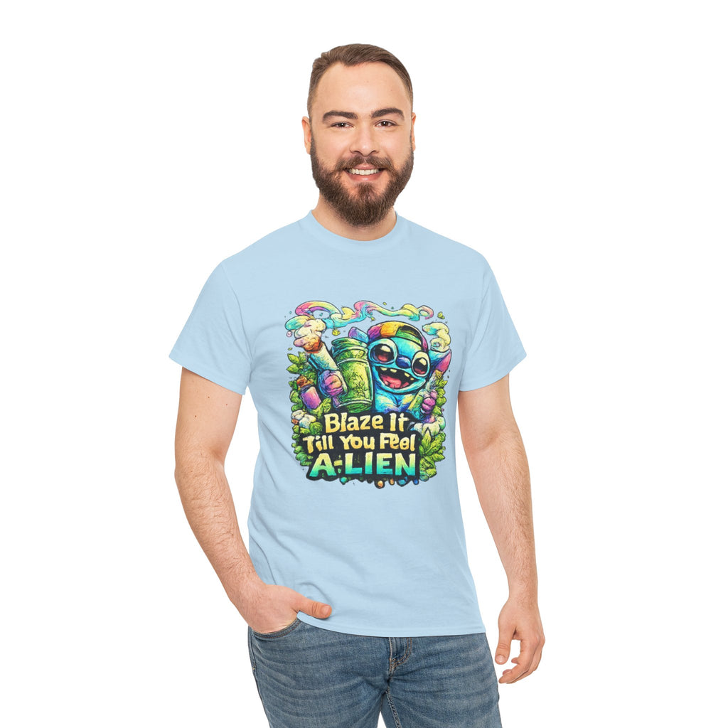 Alien Mushroom Graphic Tee - "Blaze It Till You’re A-LIEN" Psychedelic Cartoon Shirt