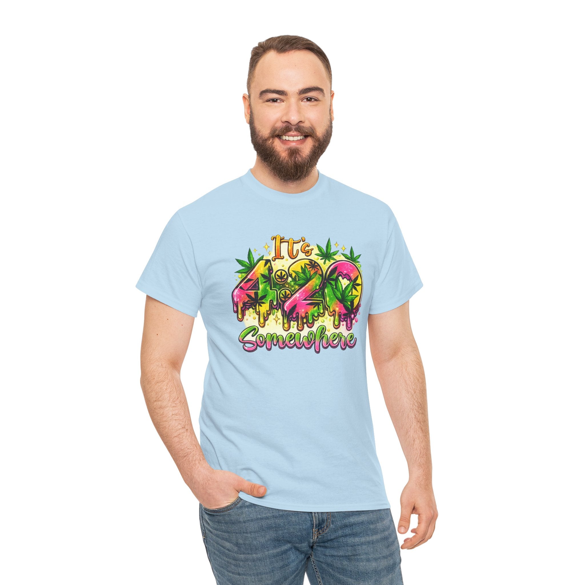 420 Somewhere T-Shirt — Retro Neon Cannabis Graphic Tee