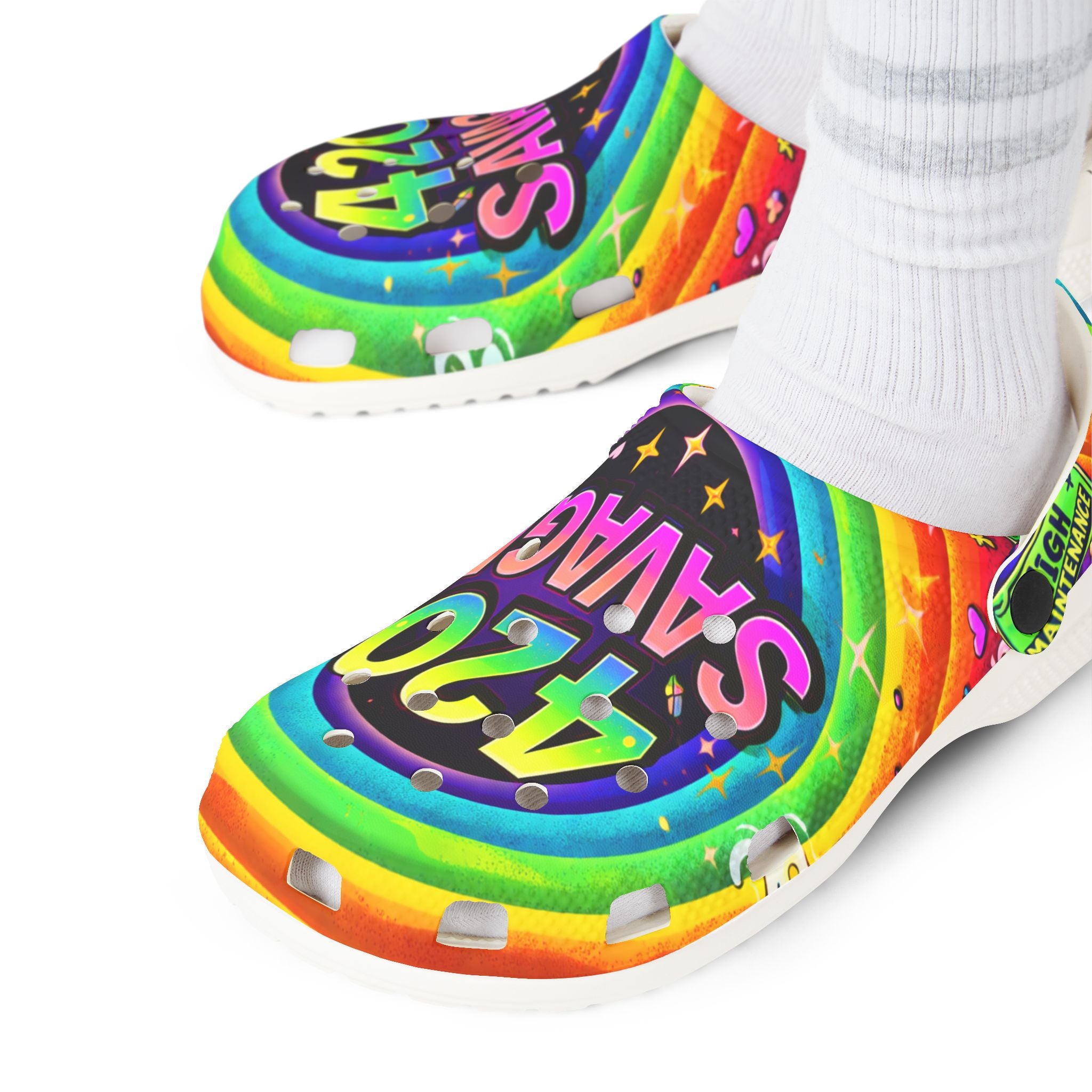 420 Savage Rainbow EVA Foam Clogs — Colorful Weed Graphic Slip-On Shoes