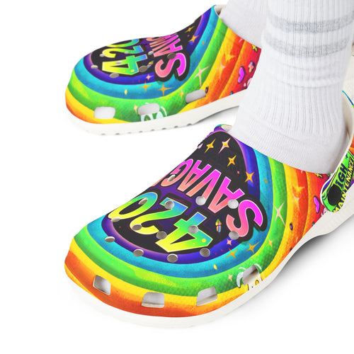 420 Savage Rainbow EVA Foam Clogs — Colorful Weed Graphic Slip-On Shoes