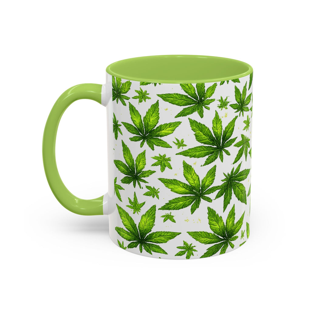 Cannabis Leaf Pattern Accent Coffee Mug – 11/15oz Ceramic