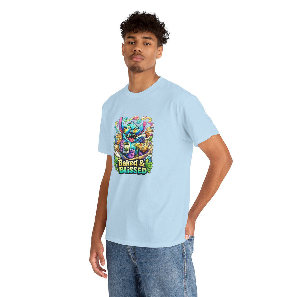 T-Shirt — Colorful 'Baked & Blissed' Cartoon Dessert Graphic Tee