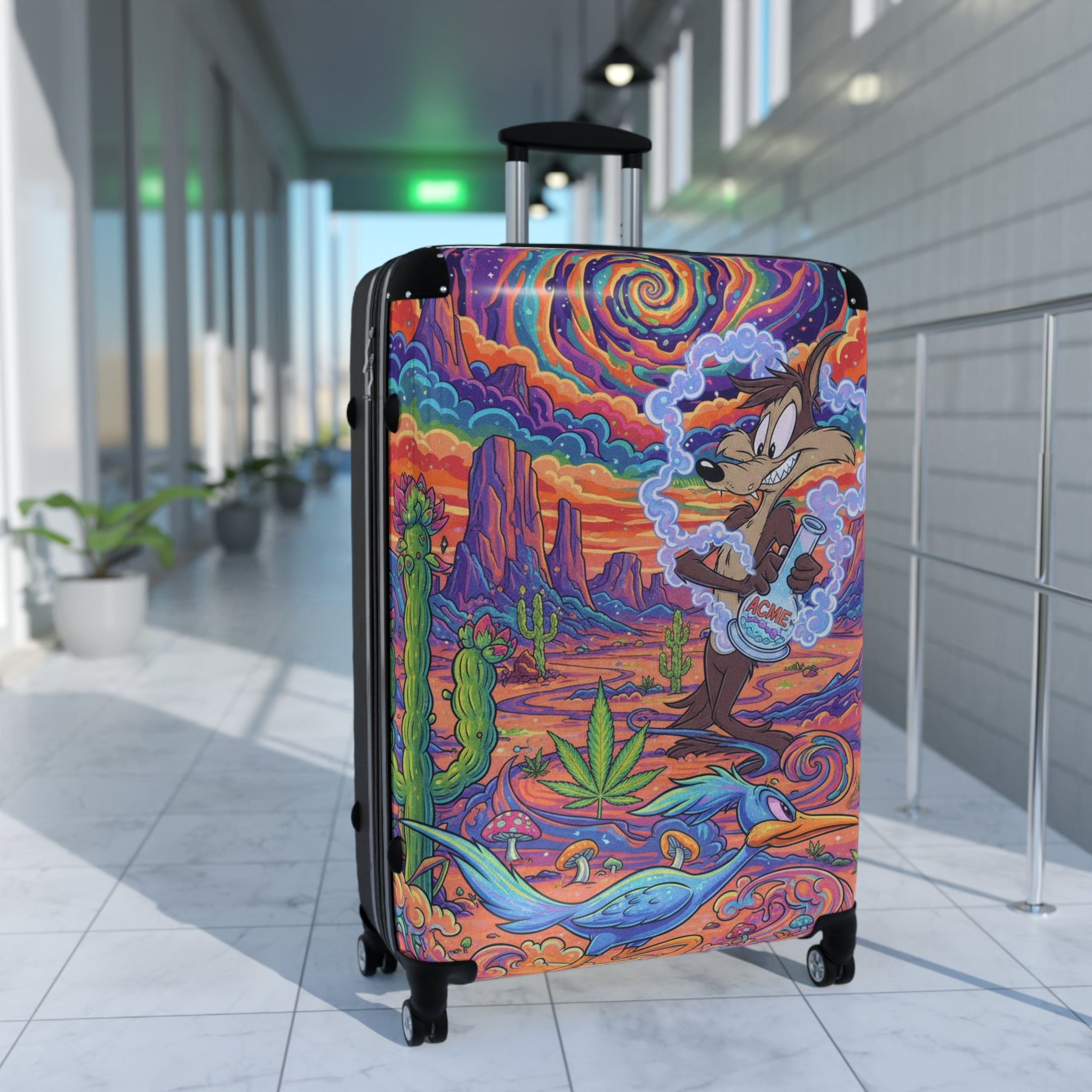 Psychedelic Desert Suitcase – Colorful Cartoon Coyote Luggage