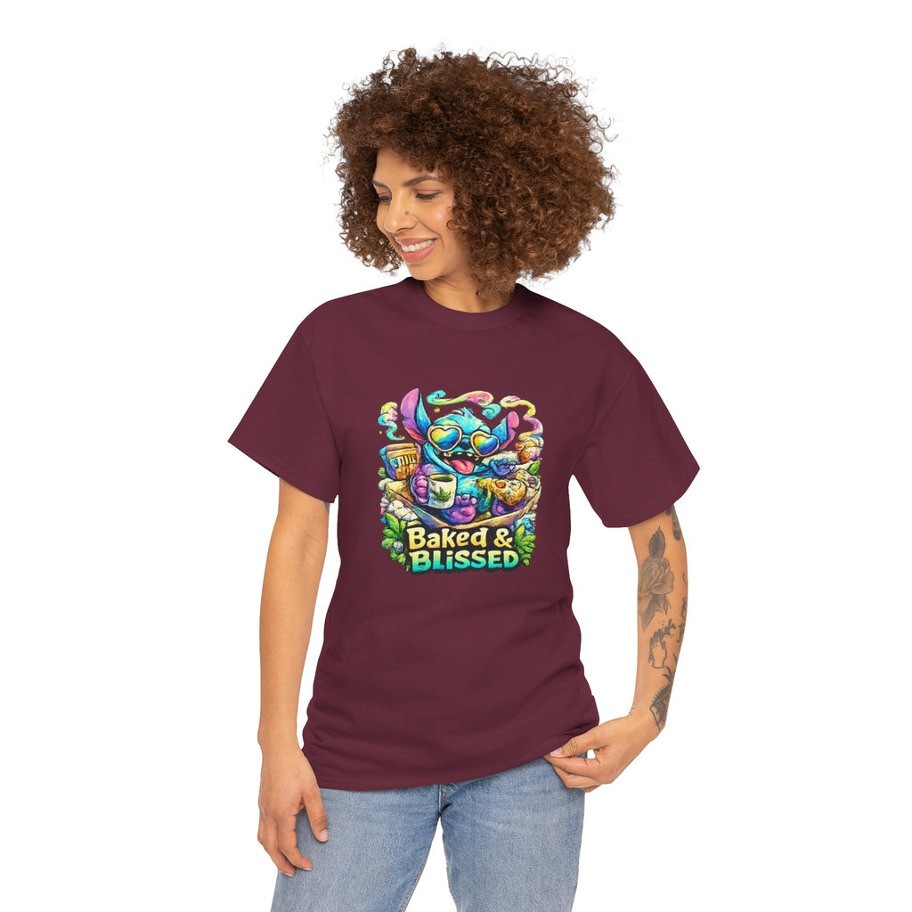 T-Shirt — Colorful 'Baked & Blissed' Cartoon Dessert Graphic Tee