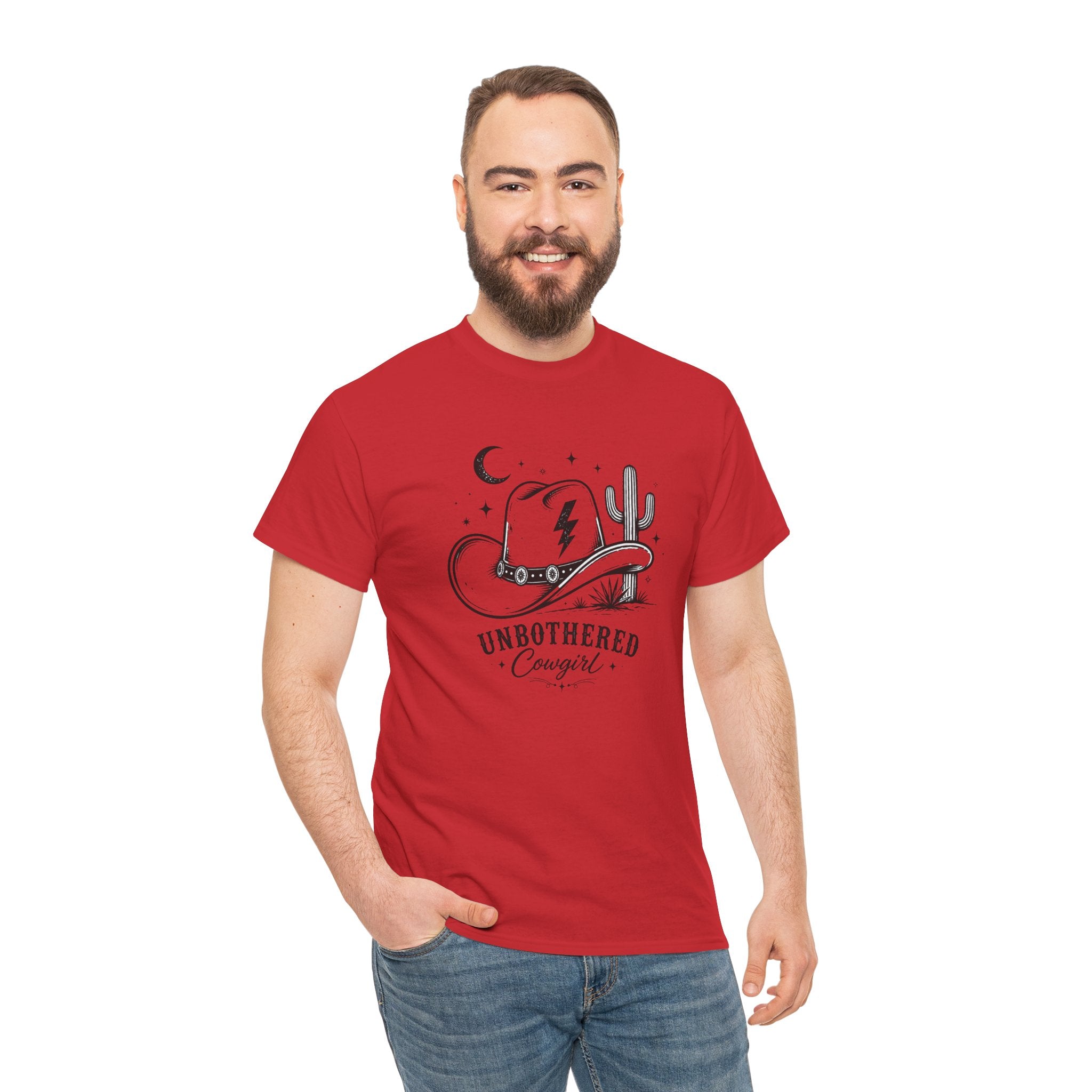 Unbothered Cowgirl Graphic Tee — Western Cowboy Hat & Cactus Design