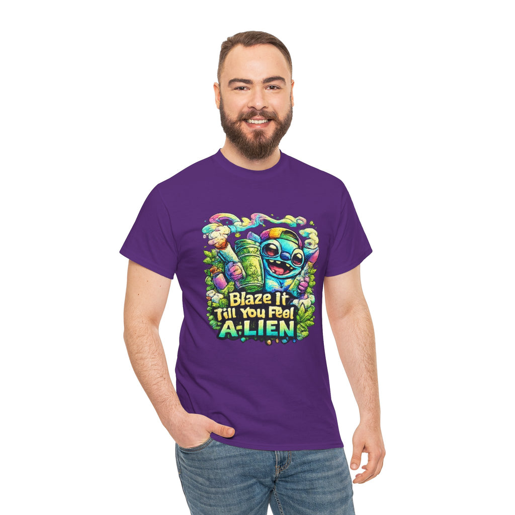 Alien Mushroom Graphic Tee - "Blaze It Till You’re A-LIEN" Psychedelic Cartoon Shirt