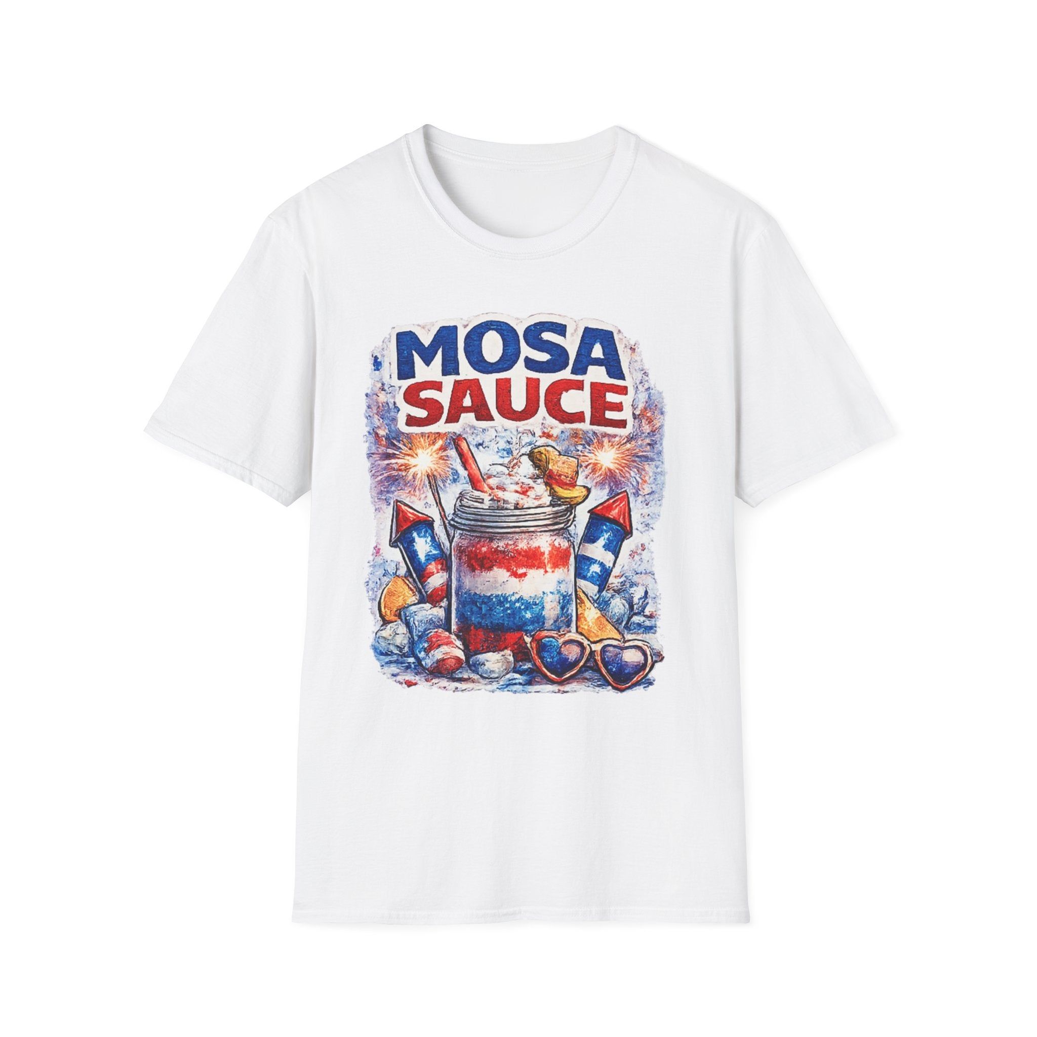 Mosa Sauce Patriotic Graphic Tee — Red White & Blue Summer BBQ Shirt