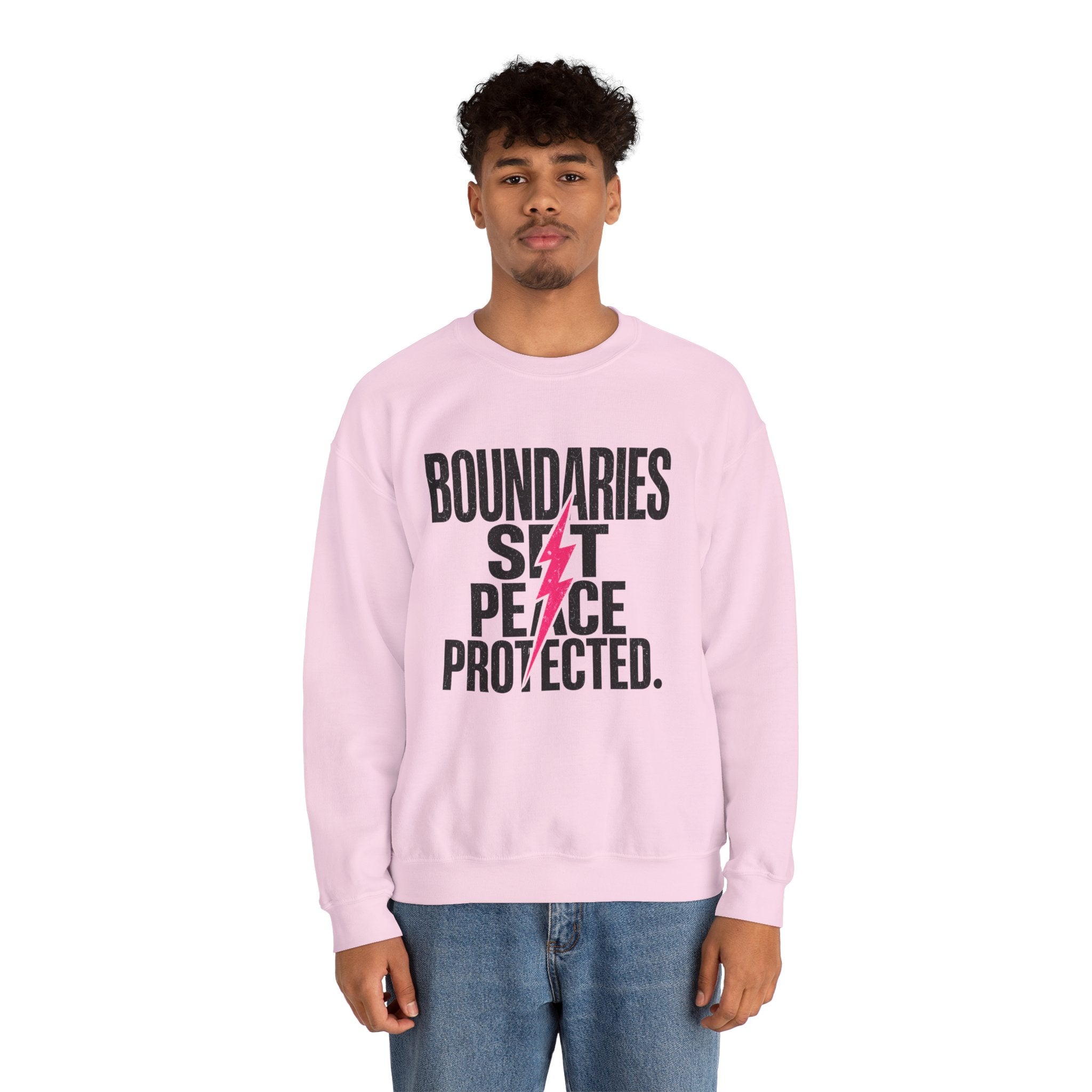 Crewneck Sweatshirt "Boundaries Set. Peace Protected." – Empowerment Graphic Pullover