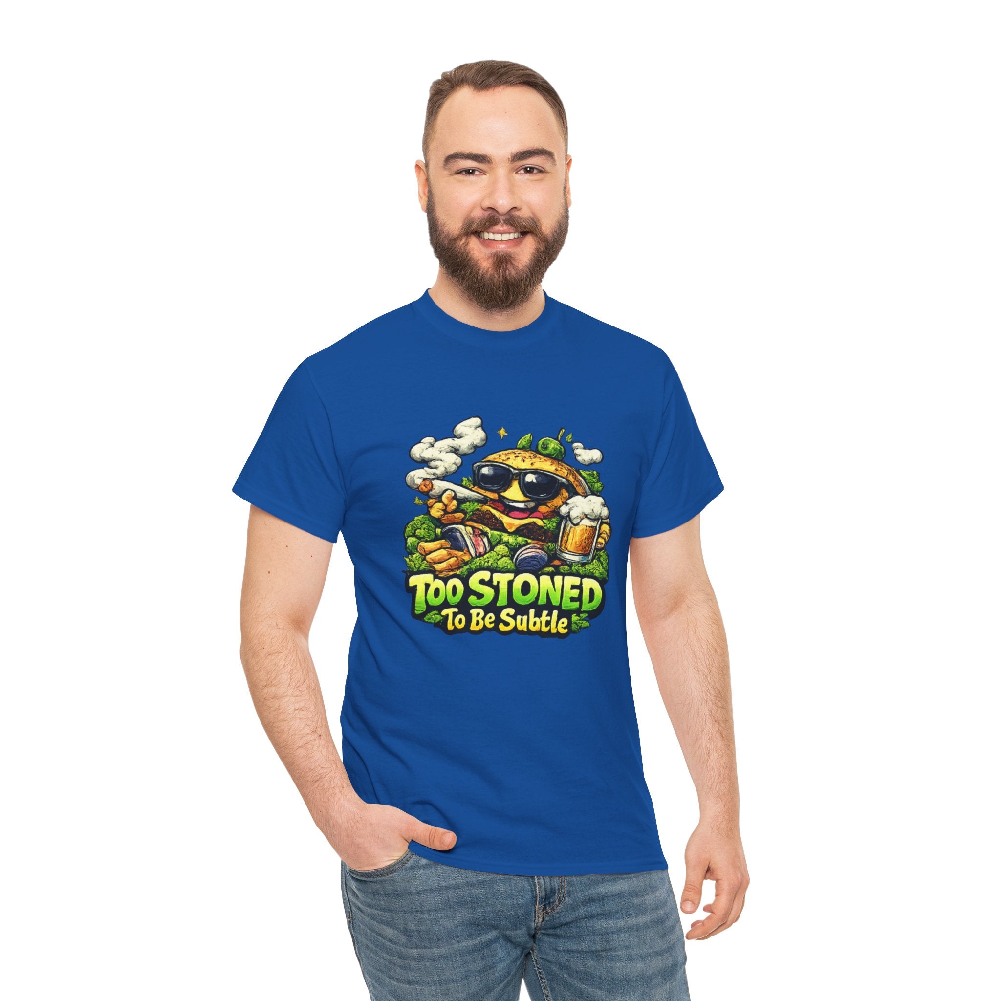 Too Stoned To Be Subtle Tee - Funny Retro Cartoon Burger Cannabis T-Shirt