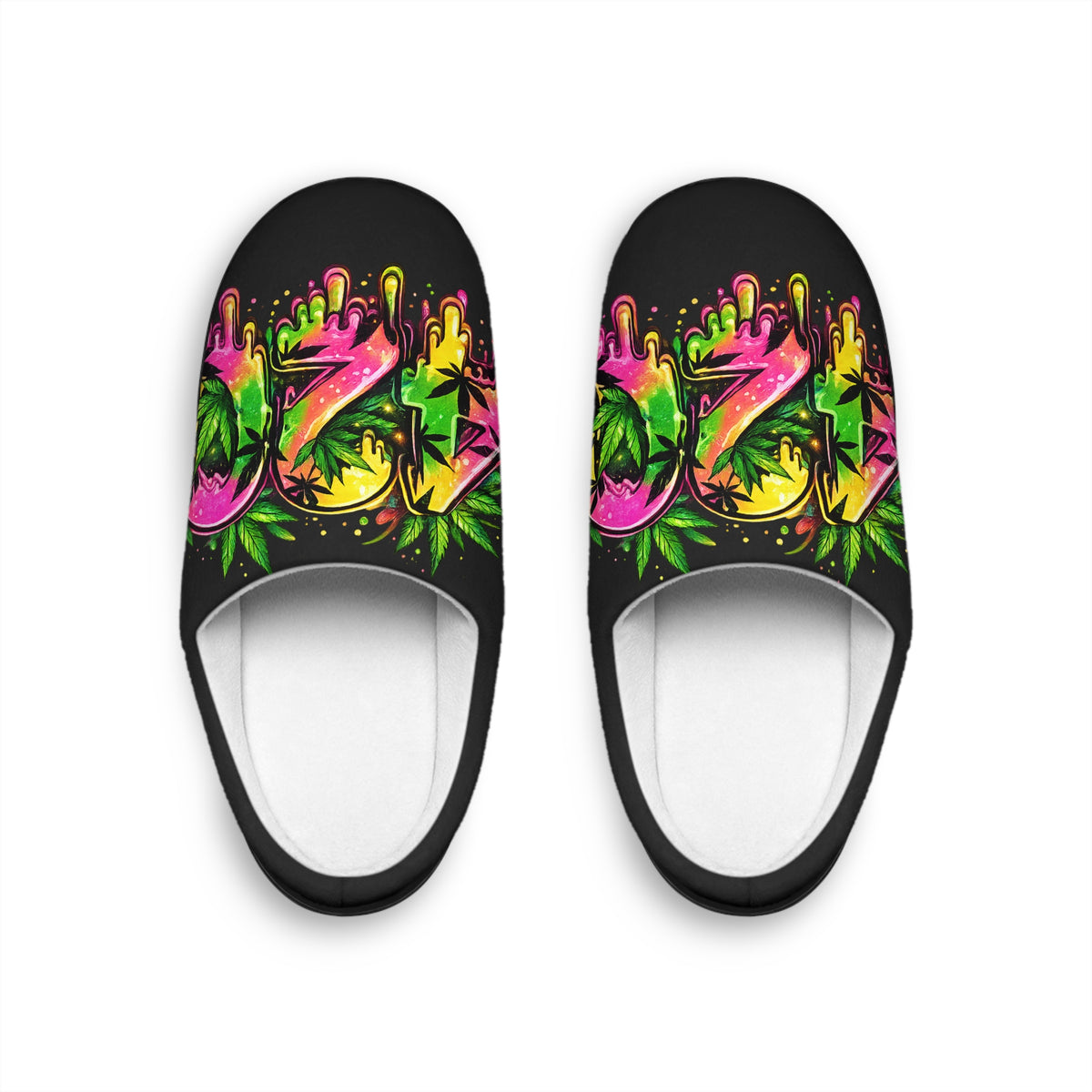 Women's Slippers — Colorful Graffiti Leaf Indoor Slides