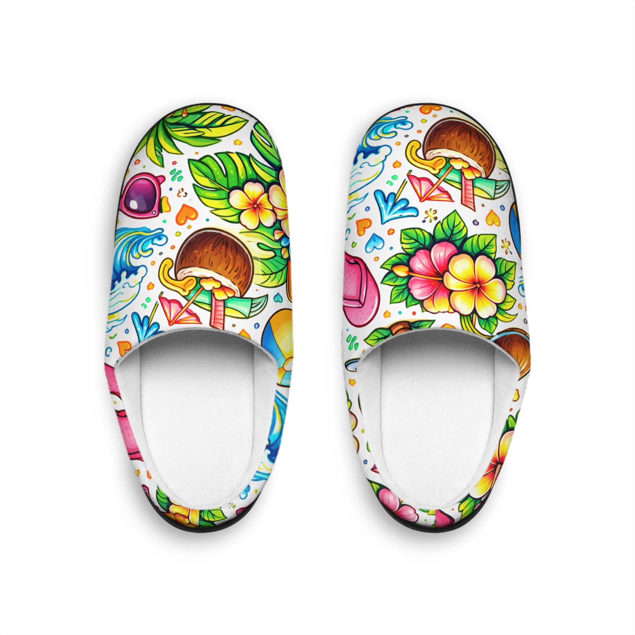Tropical Mushroom Floral Slippers — Colorful Hawaiian Indoor House Shoes