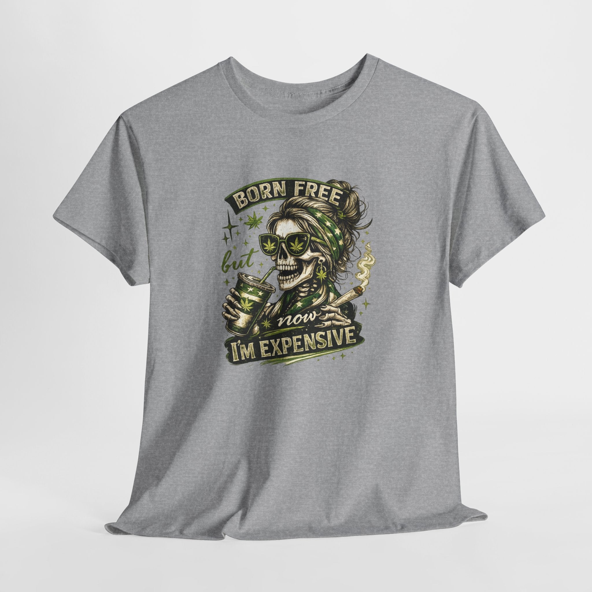 T-Shirt — "Born Free But Now I’m Expensive" Skull Graphic Tee