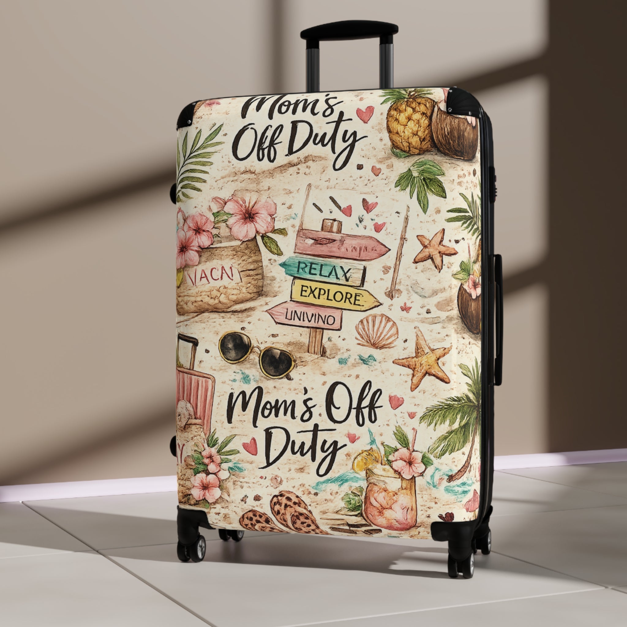 Carry-On Suitcase — "Mom's Off Duty" Beach Travel Luggage