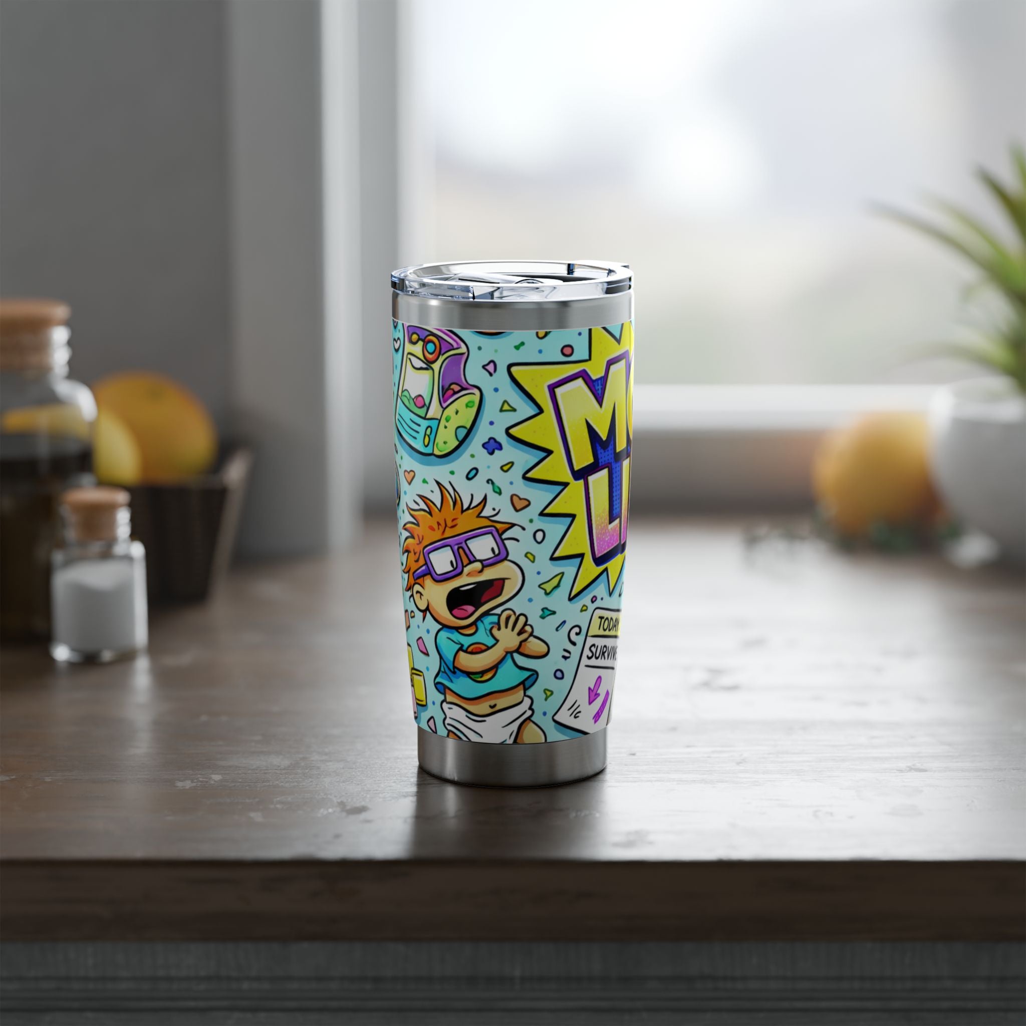 Mom Life 20oz Tumbler — Funny Colorful Cartoon Travel Mug for Busy Moms