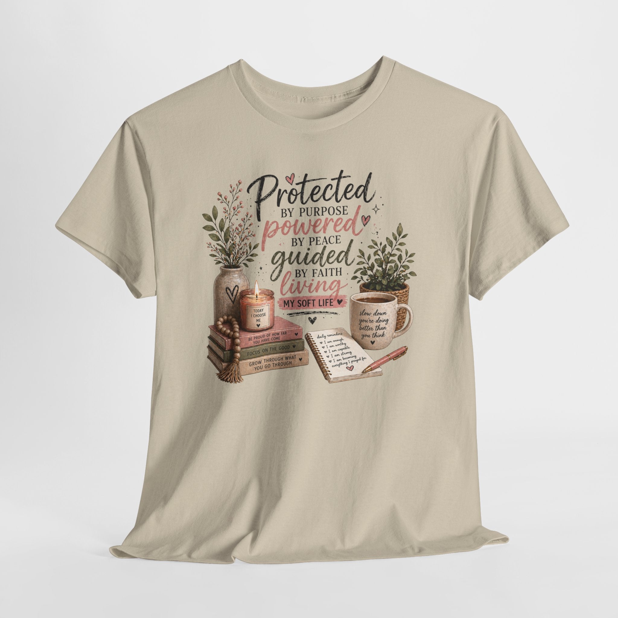 Christian Faith T-Shirt — “Protected, Powered, Guided” Inspirational Tee