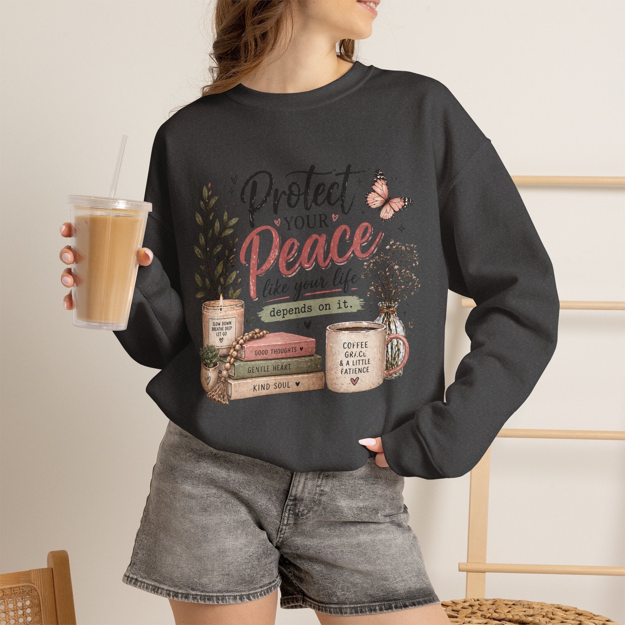 Protect Your Peace Crewneck Sweatshirt – Cozy Inspirational Quote Design