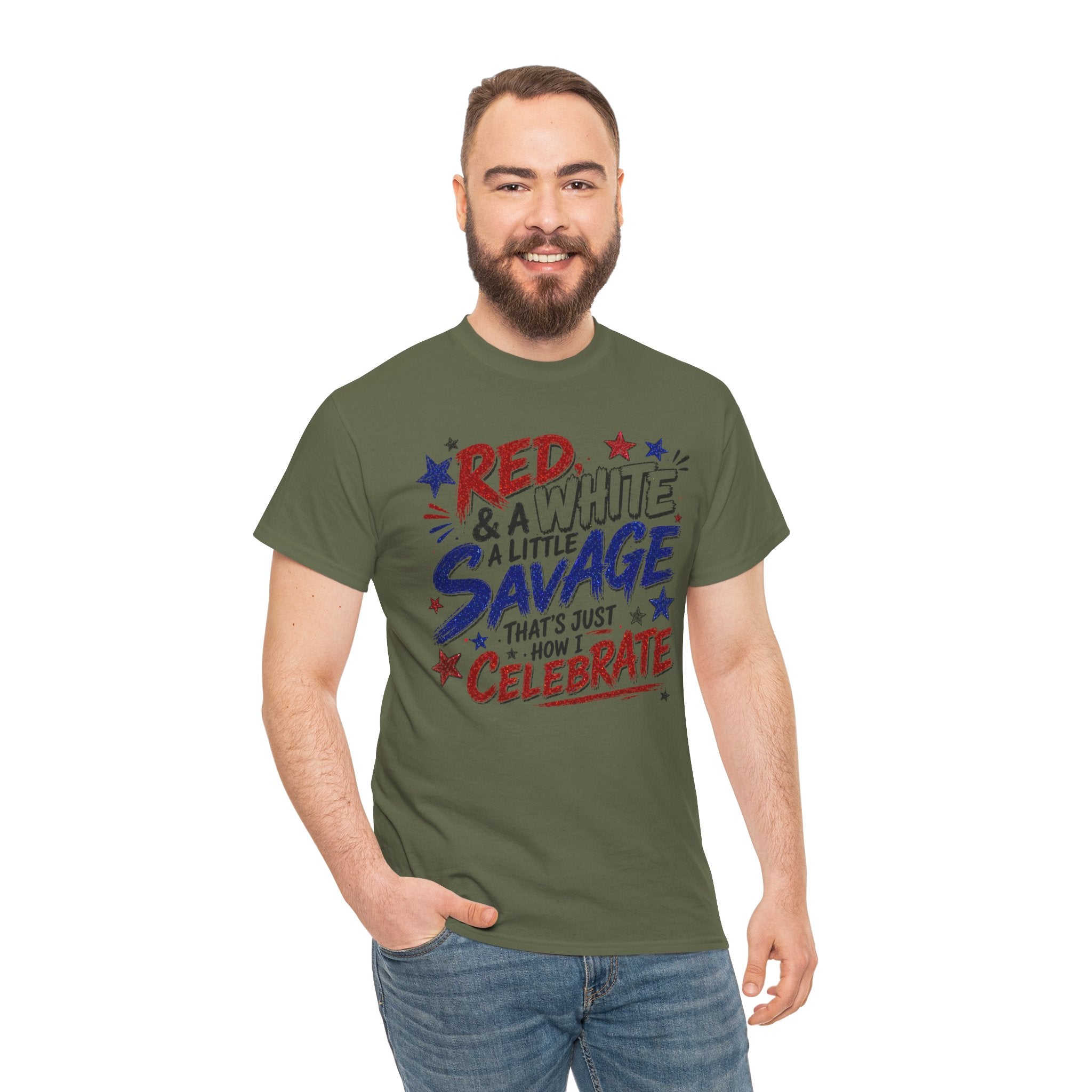 Patriotic Tee — “Red & White & a Little Savage” 4th of July Graphic Shirt