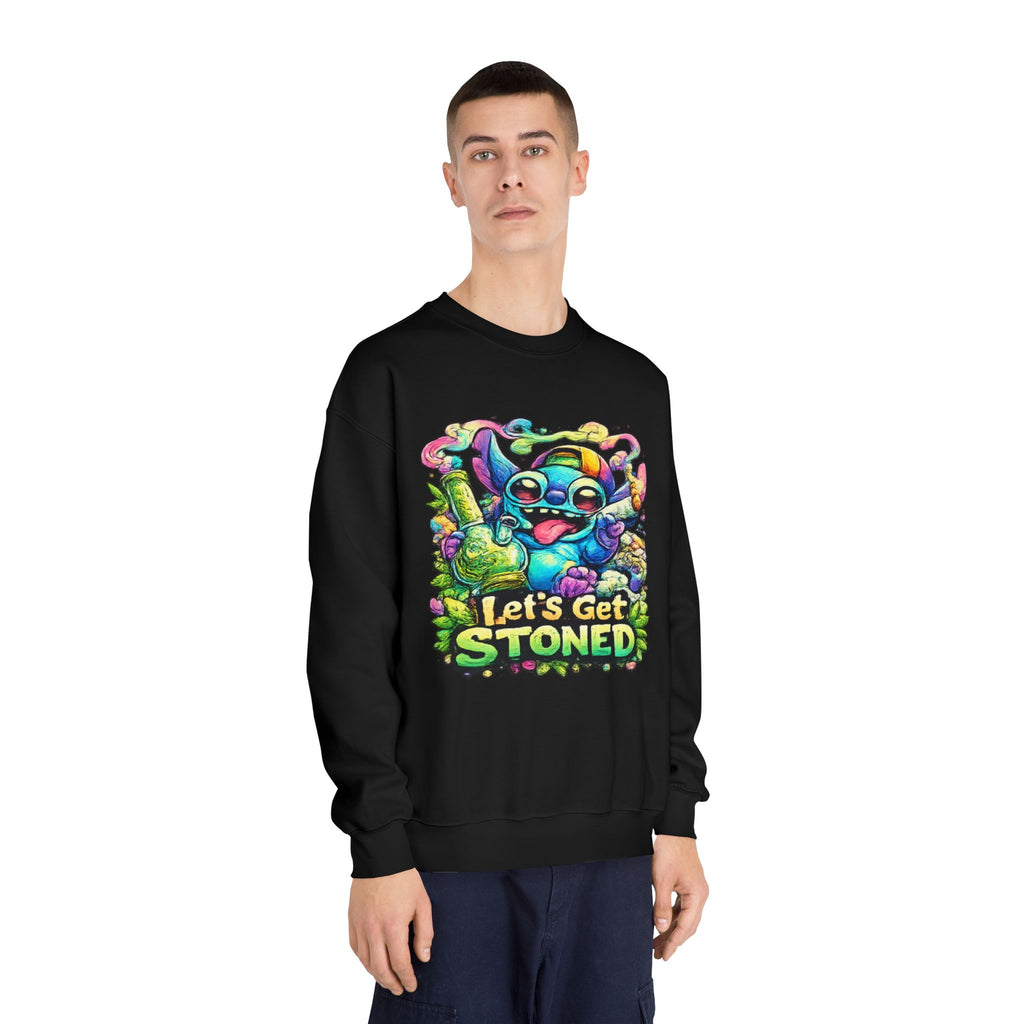 Let's Get Stoned Crewneck Sweatshirt – Colorful Psychedelic Alien Graphic