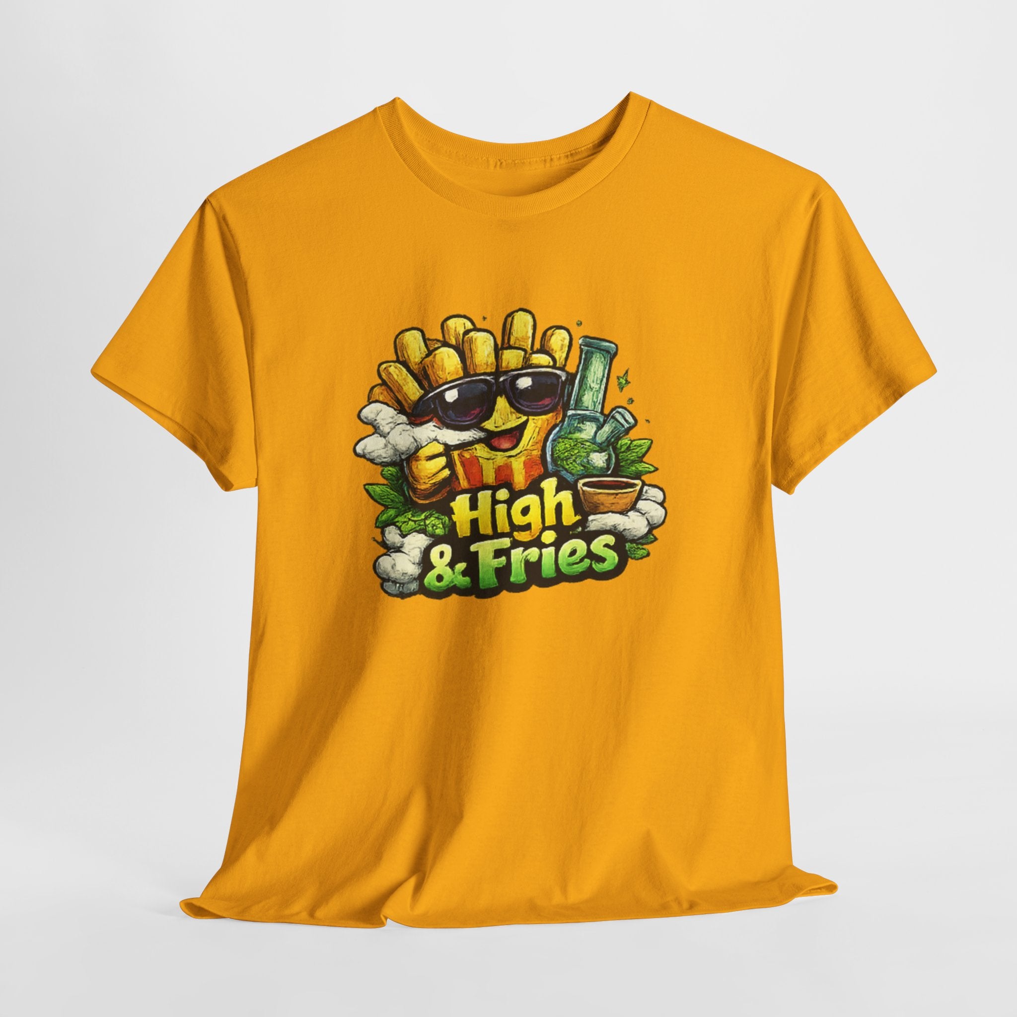 T-Shirt — "High & Fries" Funny Cannabis + Fries Graphic Tee