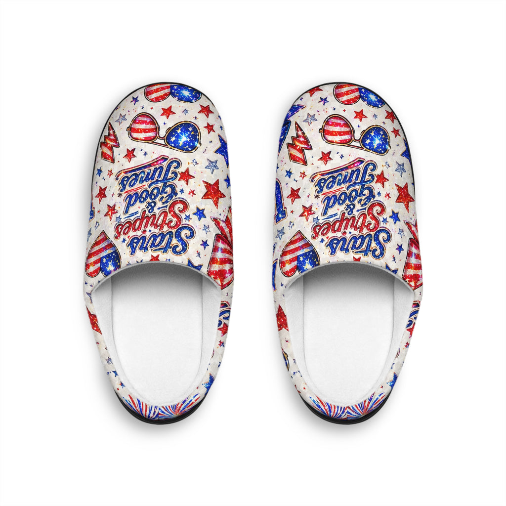 Patriotic 'Stars & Stripes' Women's Slippers — Red White Blue 4th of July Indoor Cozy House Shoes