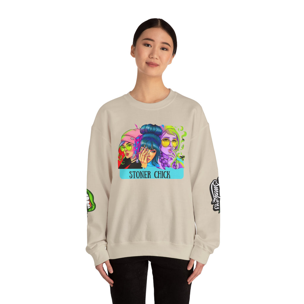 Stoner Chicks Crewneck Sweatshirt — Retro Cannabis Graphic