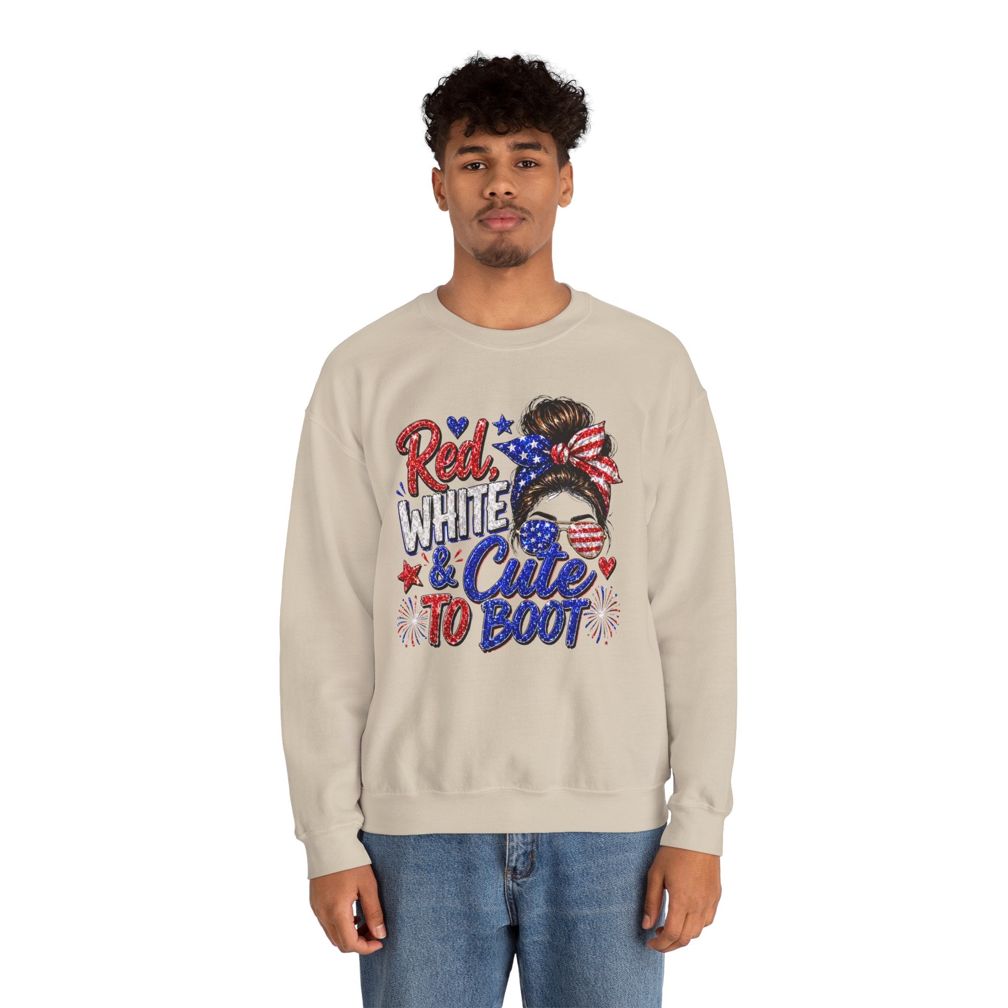 Crewneck Sweatshirt - "Red, White & Cute to Boot" Patriotic Women’s Graphic