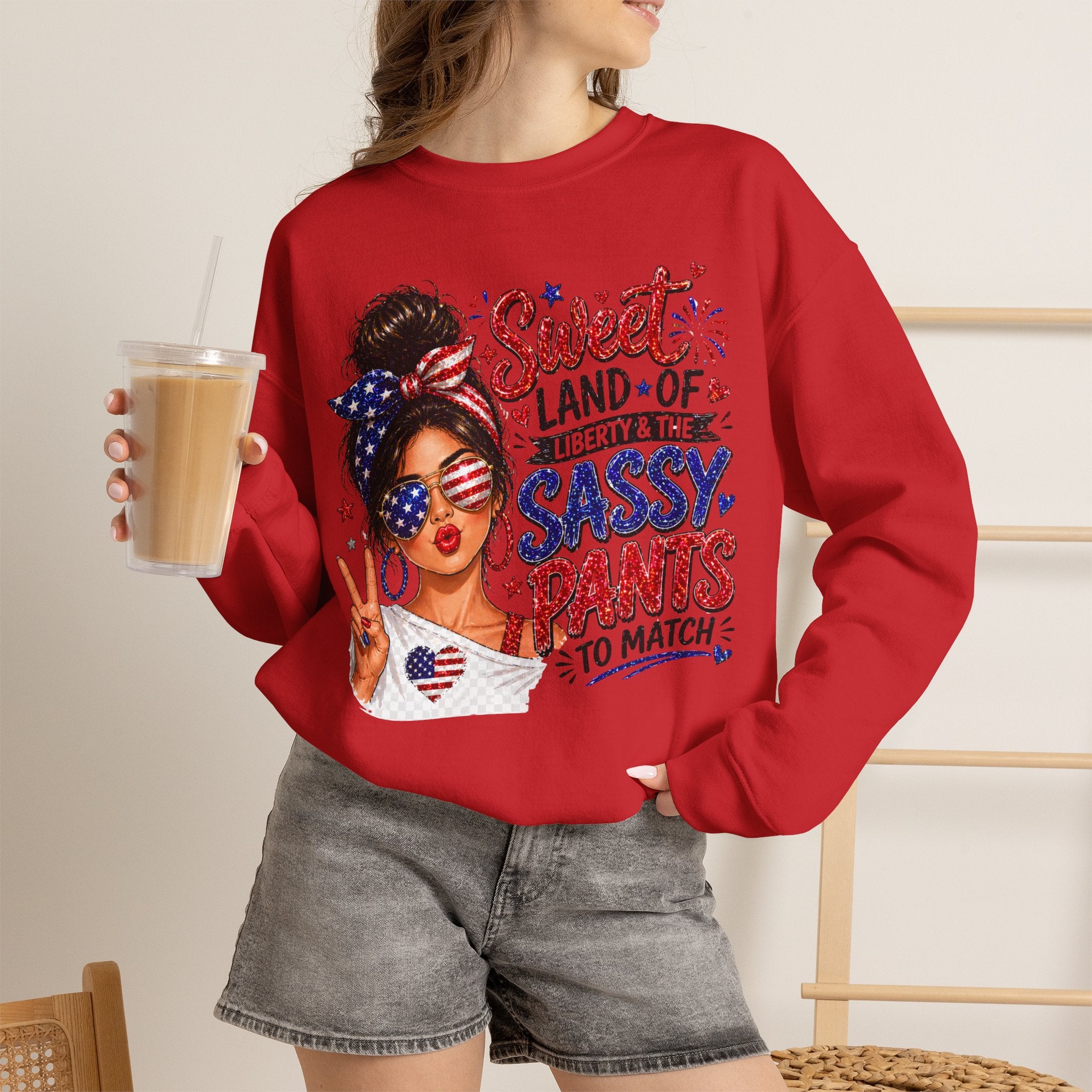 Patriotic 'Sweet Land of Liberty, Sassy Pants to Match' Crewneck Sweatshirt