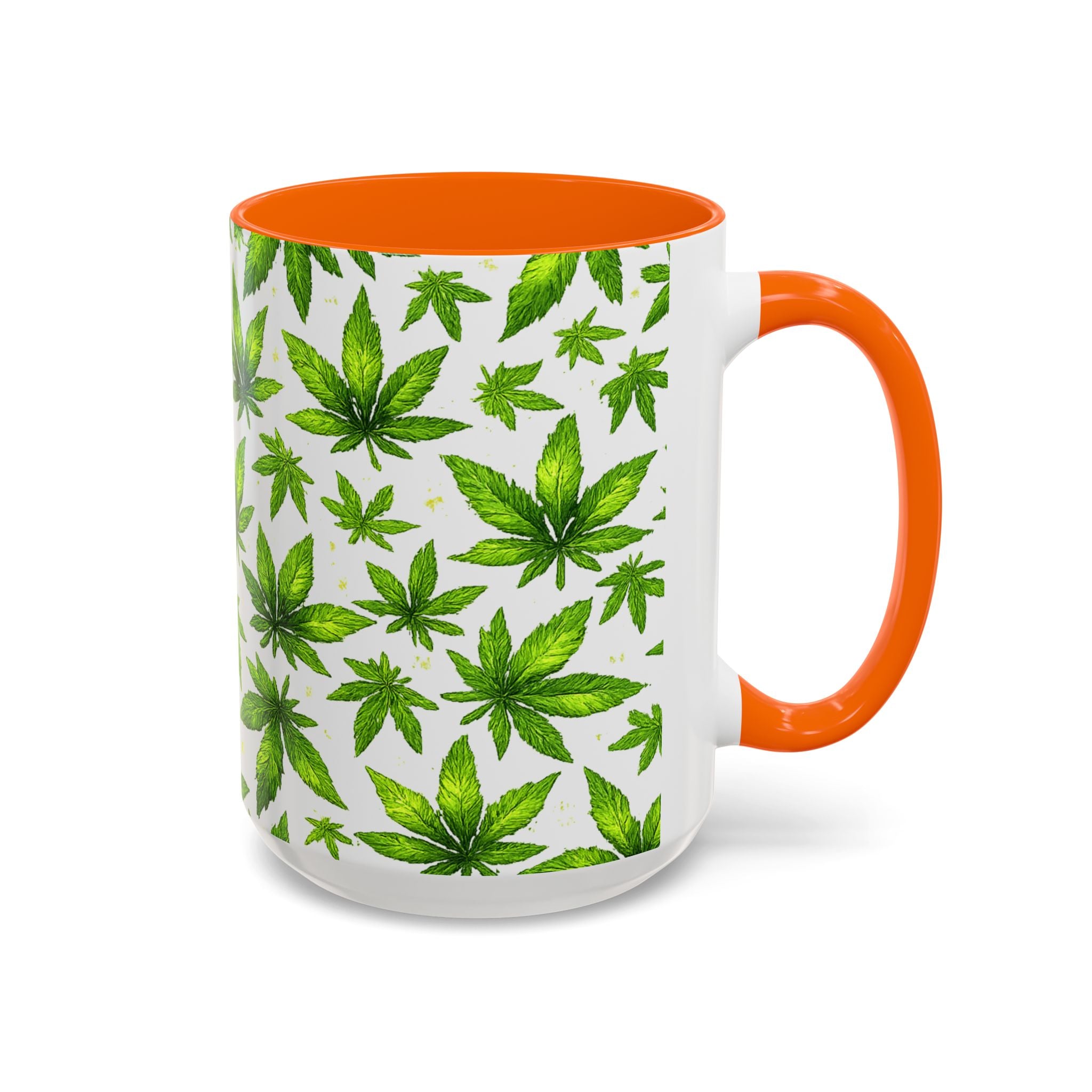 Cannabis Leaf Pattern Accent Coffee Mug – 11/15oz Ceramic