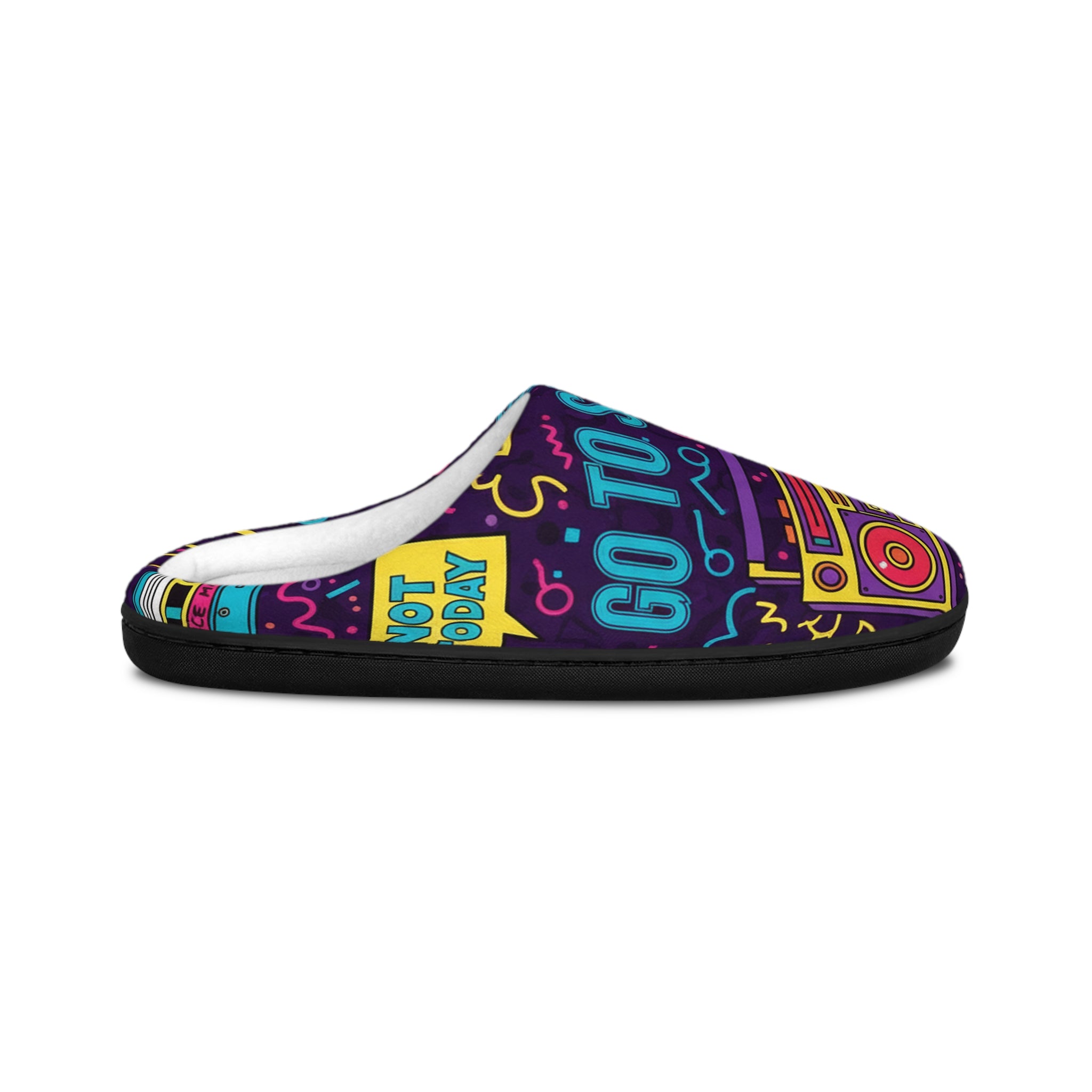 Go To Sleep Women’s Indoor Slippers — Retro Boombox Cozy House Shoes