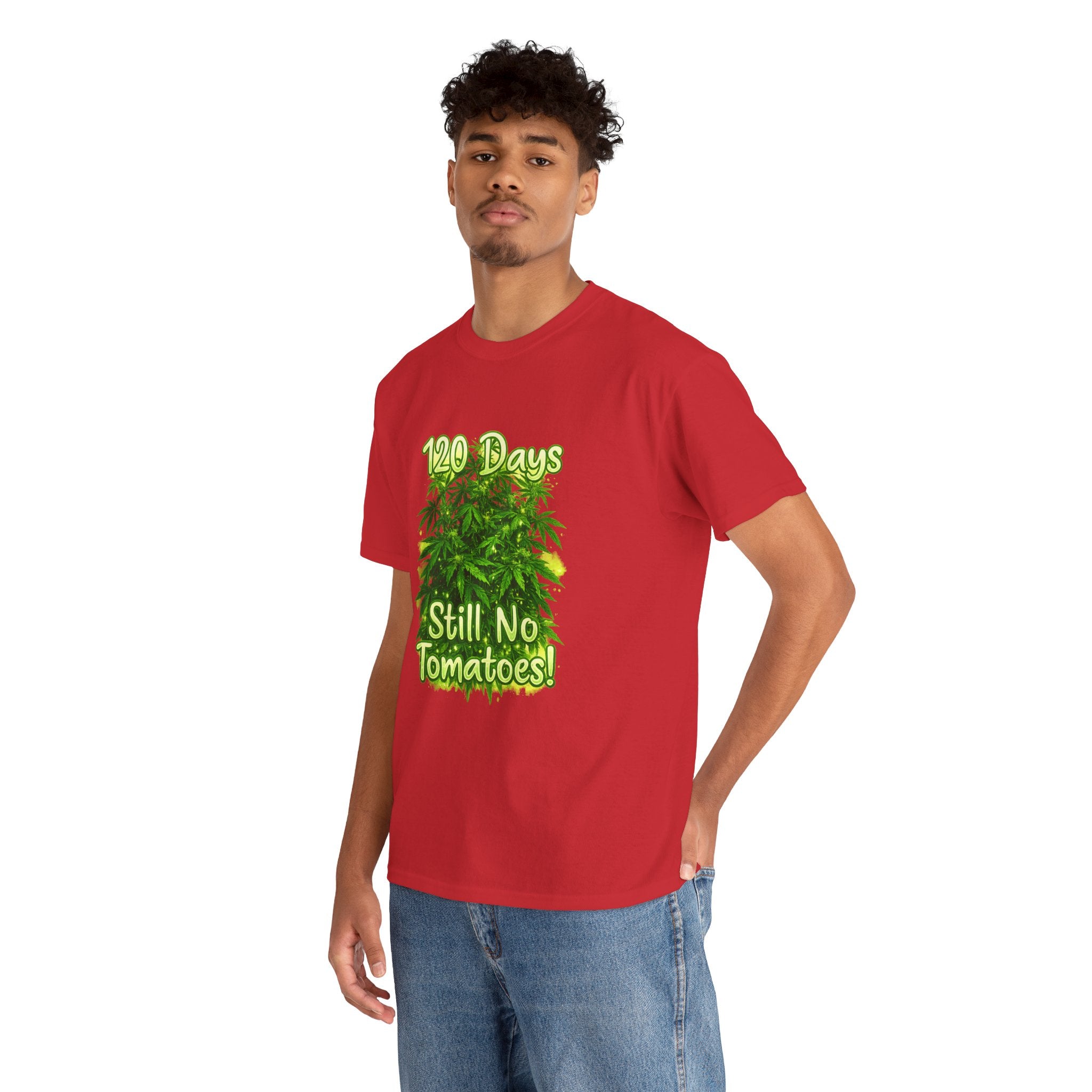 T-Shirt — "120 Days Still No Tomatoes" Garden Humor Tee