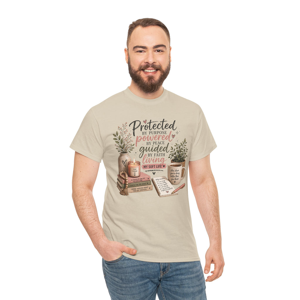 Christian Faith T-Shirt — “Protected, Powered, Guided” Inspirational Tee