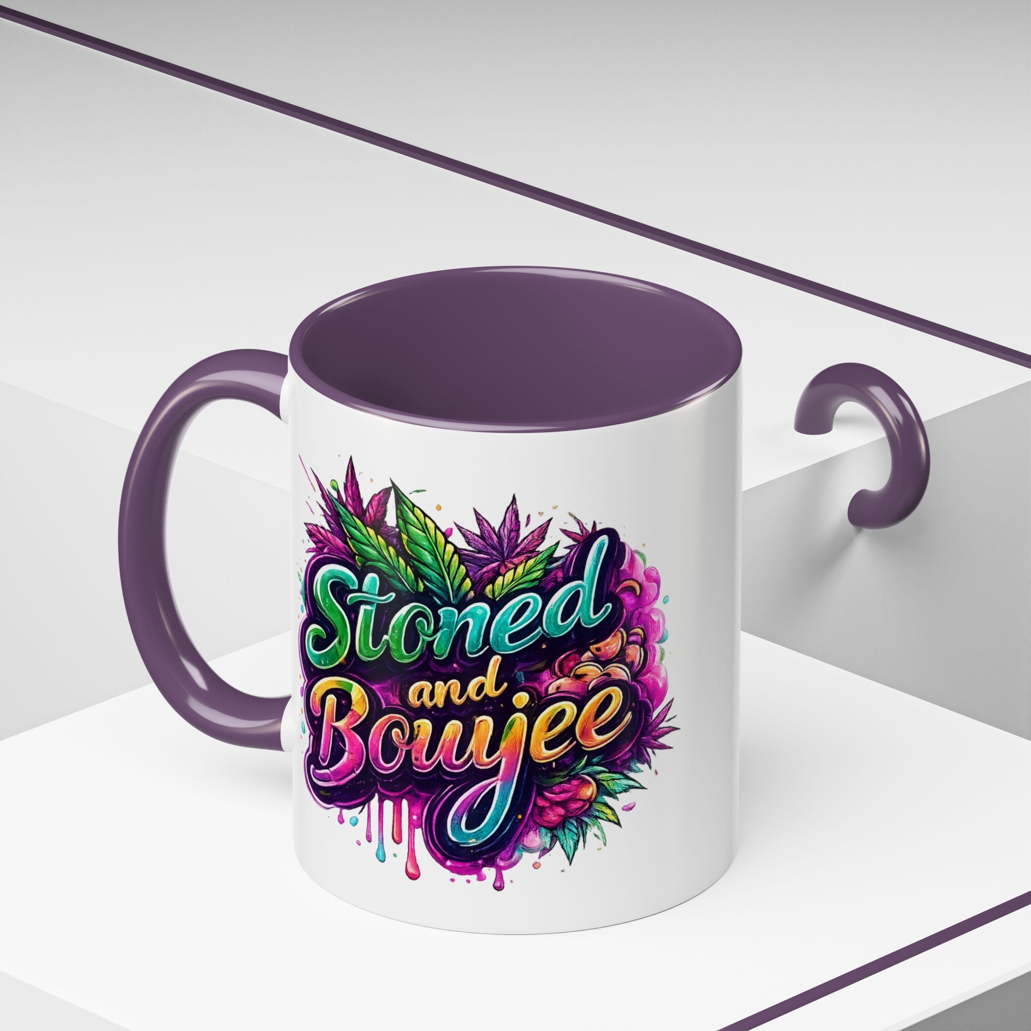 Accent Coffee Mug — "Stoned and Boujee" Colorful Cannabis Art