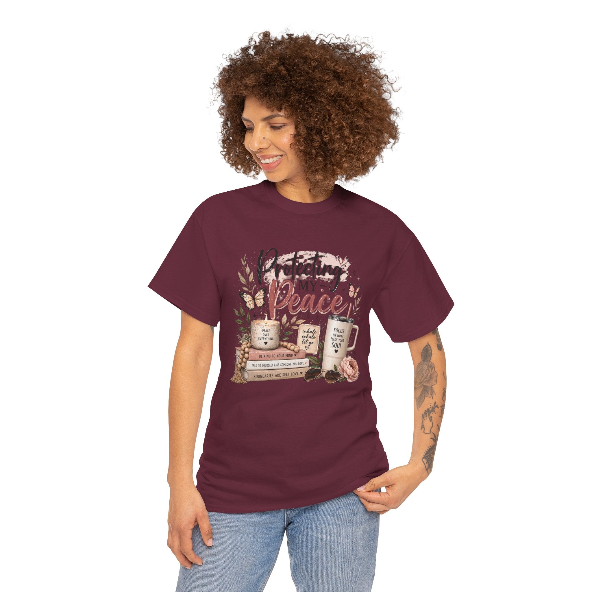 Protecting My Peace T-Shirt — Cozy Floral Coffee & Book Graphic Tee