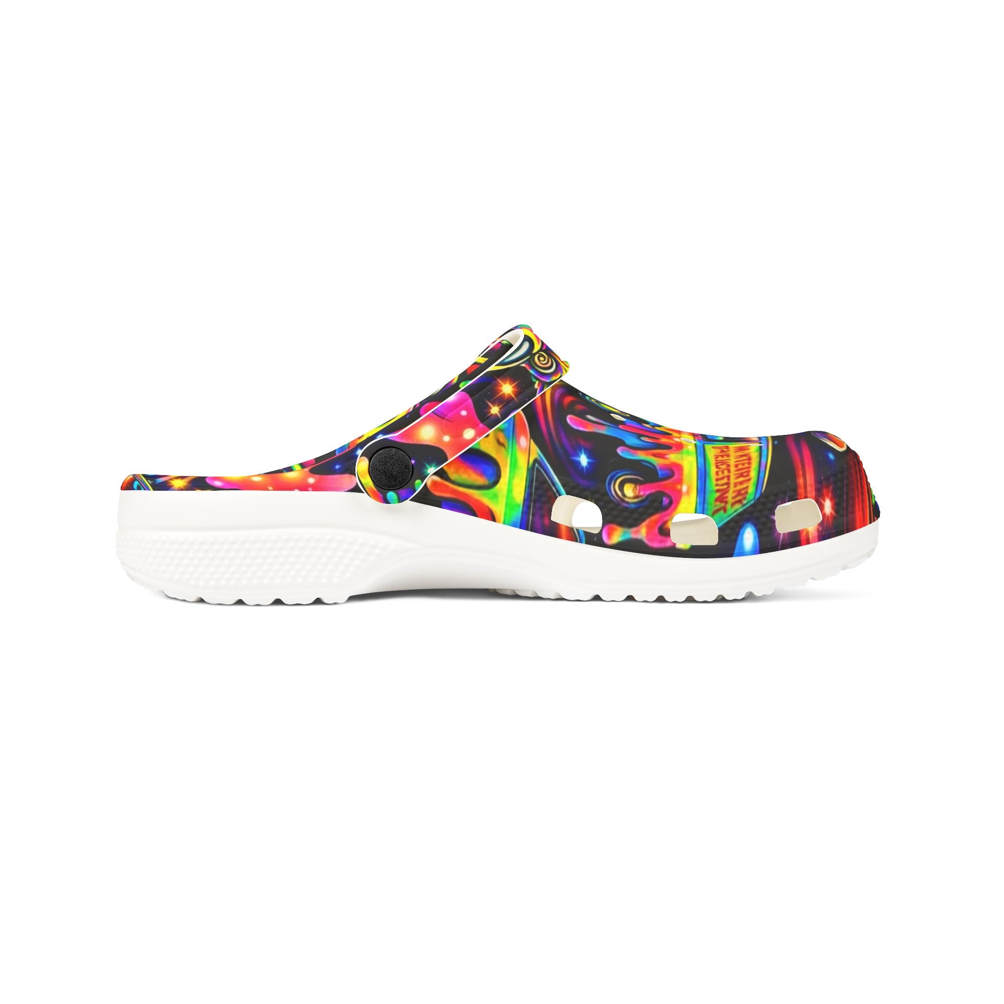 Psychedelic Hippie Van EVA Clogs — Colorful Drip Festival Slip-On Shoes