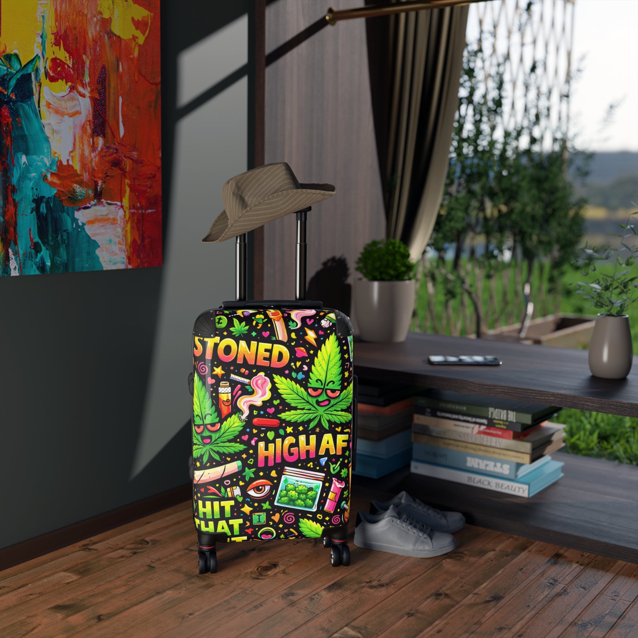 High AF Stoned Travel Suitcase – Colorful Cannabis Luggage Cover