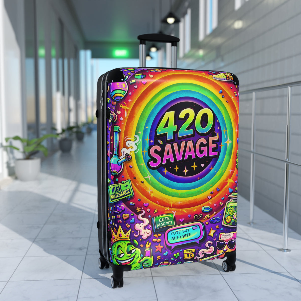 Suitcase — 420 Savage Colorful Rolling Luggage (Psychedelic Rainbow Travel Case)