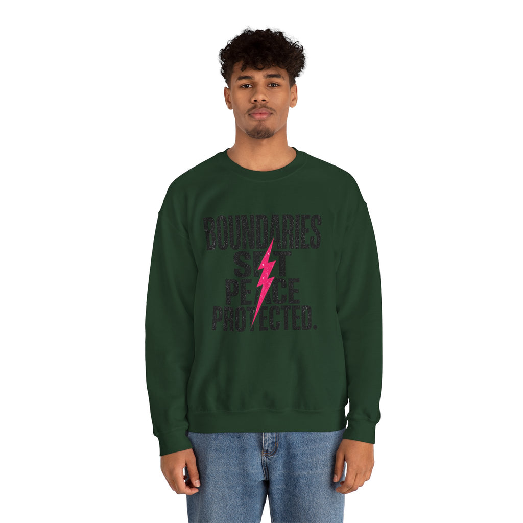 Crewneck Sweatshirt "Boundaries Set. Peace Protected." – Empowerment Graphic Pullover