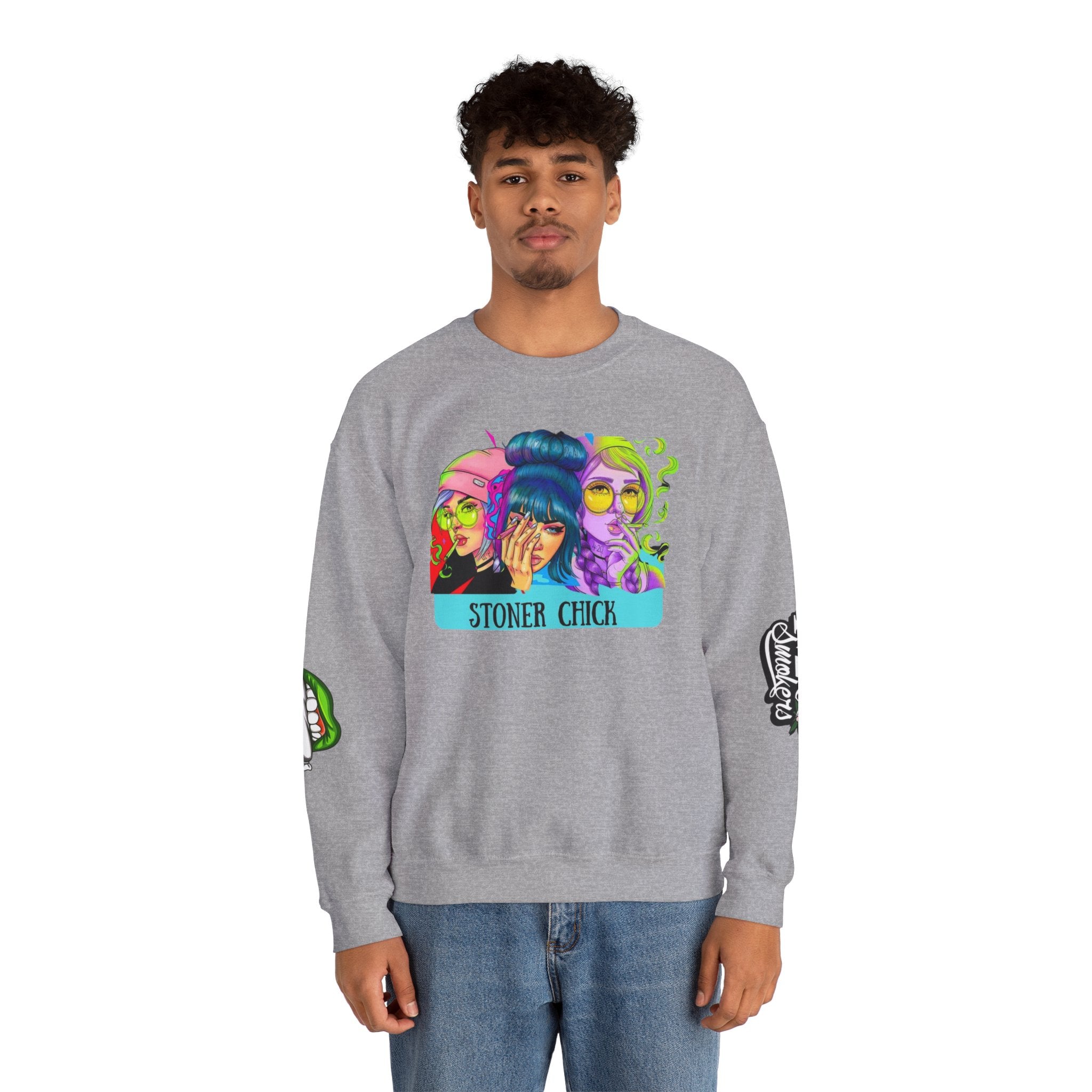 Stoner Chicks Crewneck Sweatshirt — Retro Cannabis Graphic