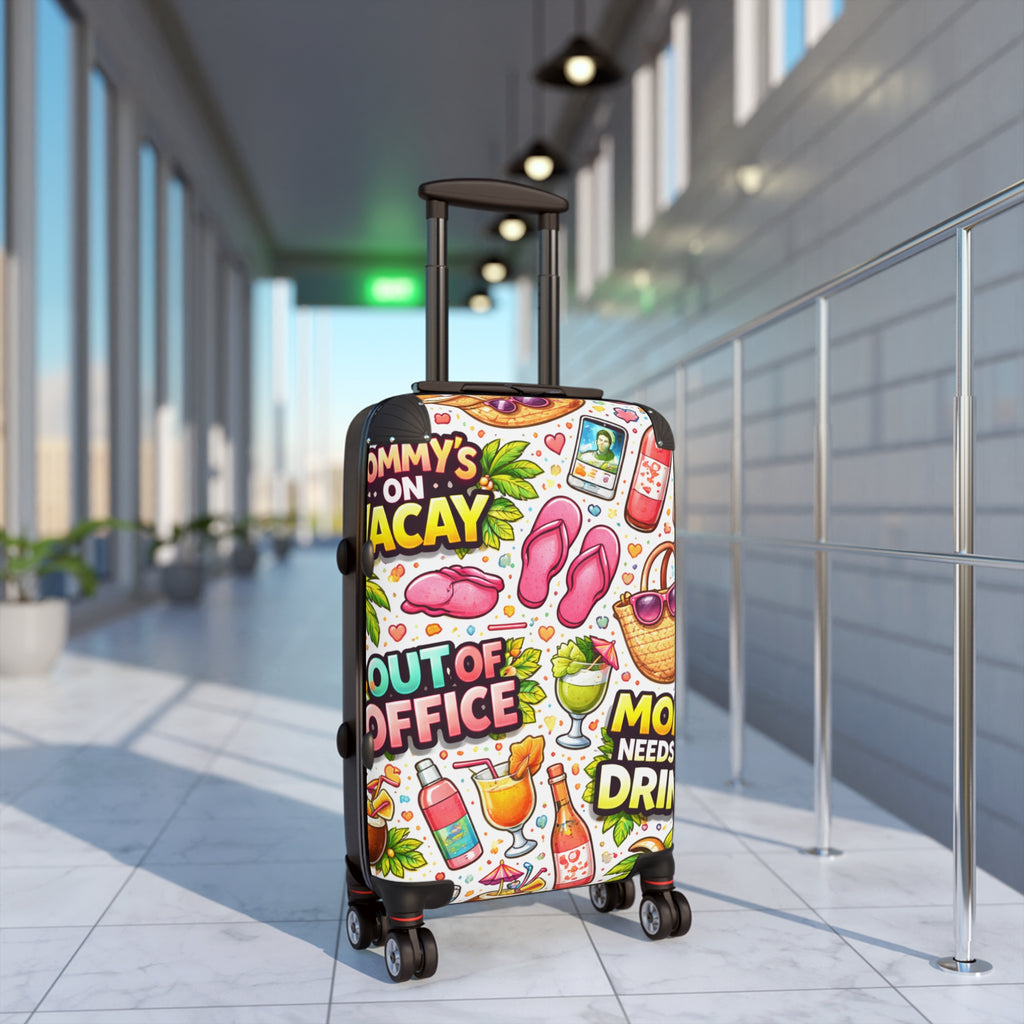 Vacation Vibes Carry-On Suitcase – "Mom Needs a Drink" Tropical Travel Luggage