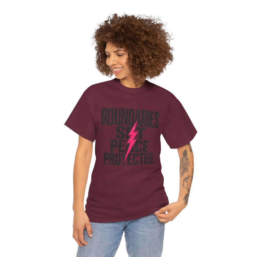 Boundaries Set, Peace Protected T-Shirt — Empowerment Tee with Lightning Bolt
