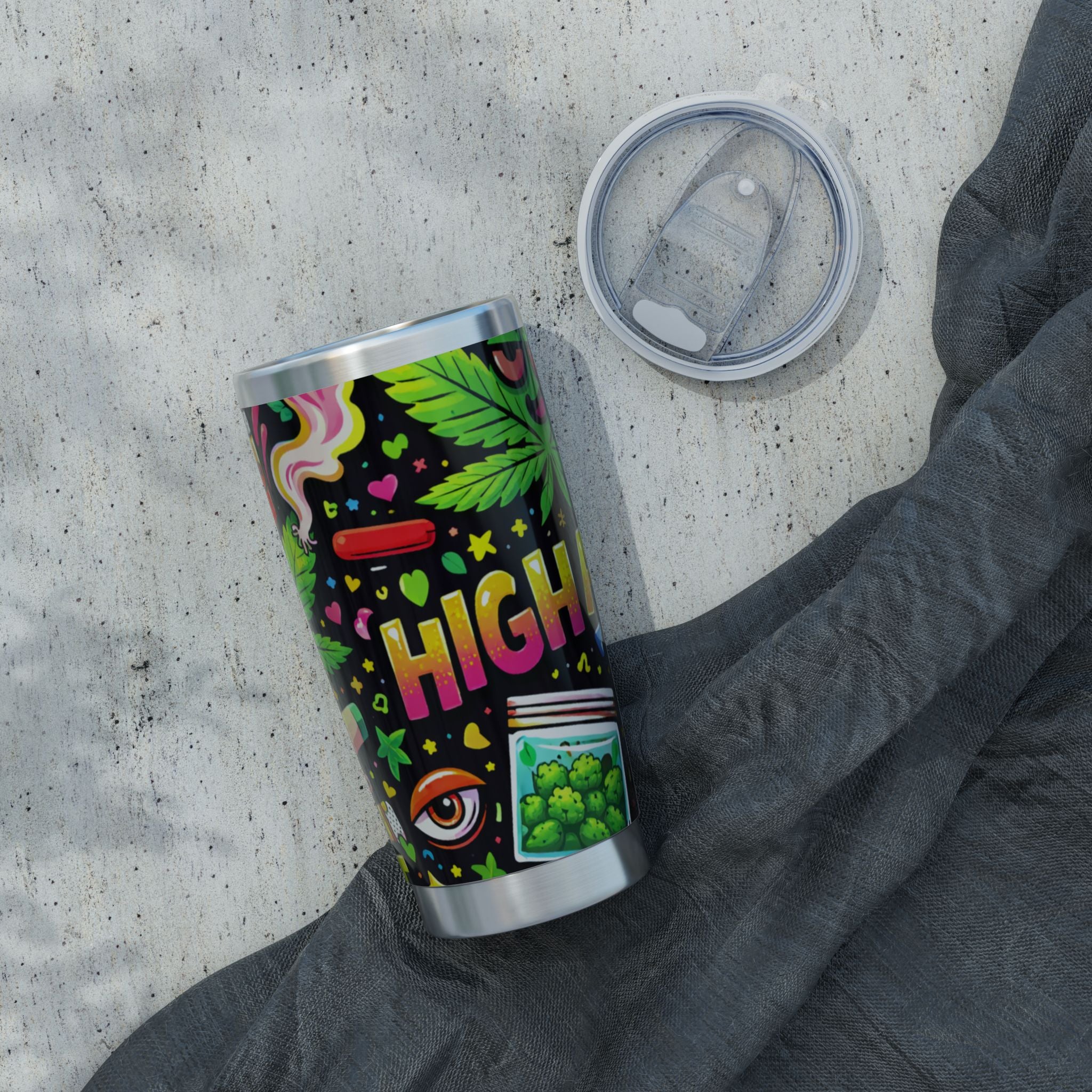 High Vibes 20oz Tumbler — Colorful Cannabis Leaf & Stoner Art Travel Mug