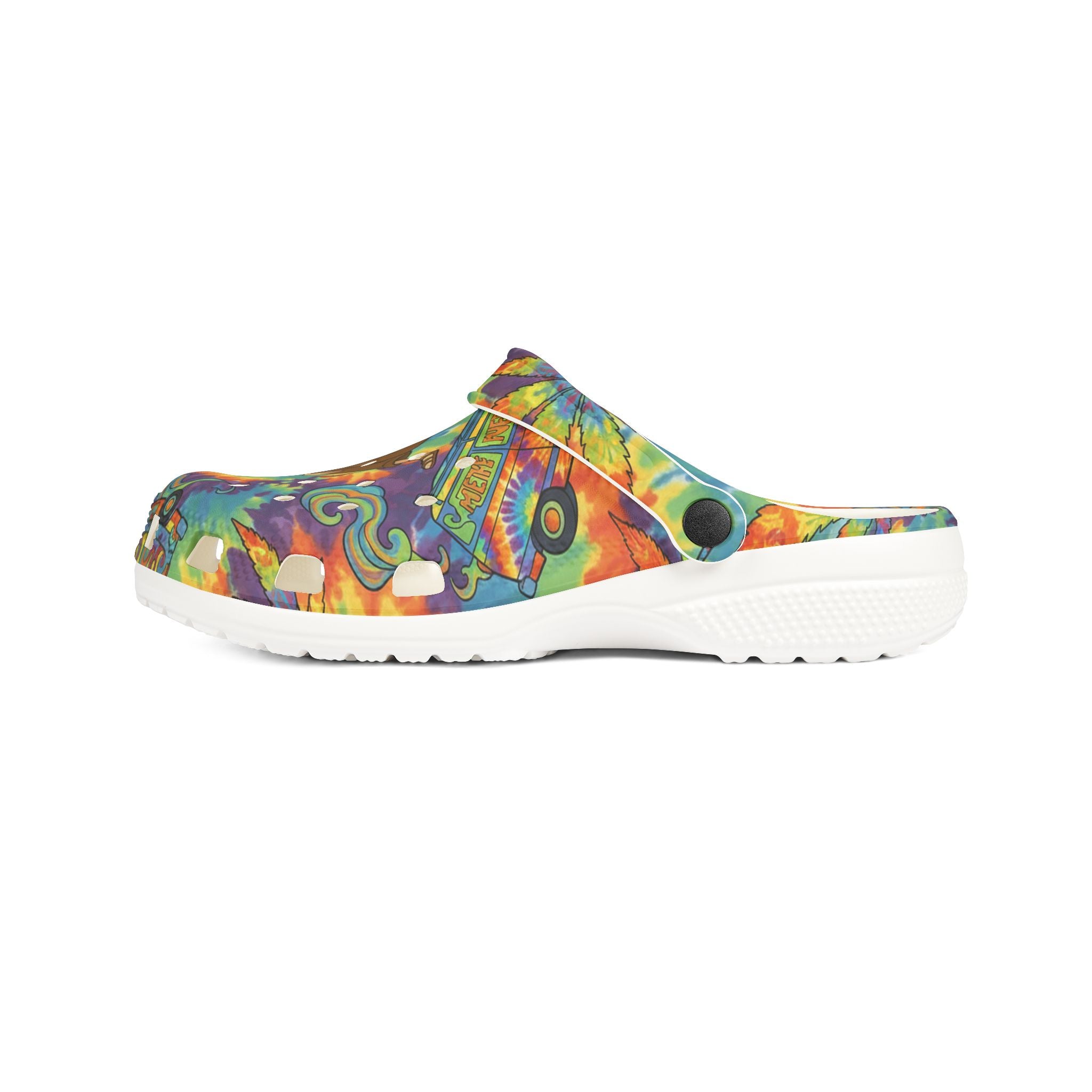 Psychedelic Hippie Clog Shoes — Colorful VW Bus & Peace Sign EVA Foam Clogs