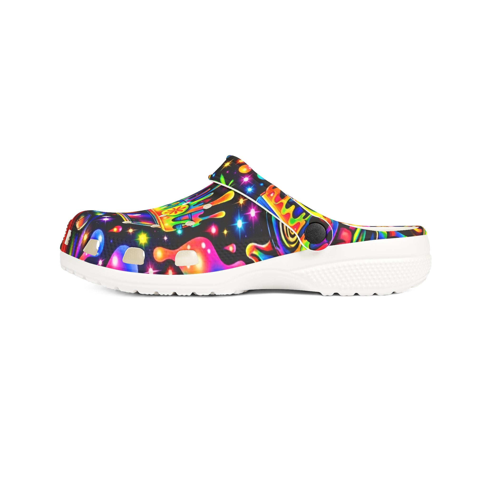 Psychedelic Hippie Van EVA Clogs — Colorful Drip Festival Slip-On Shoes