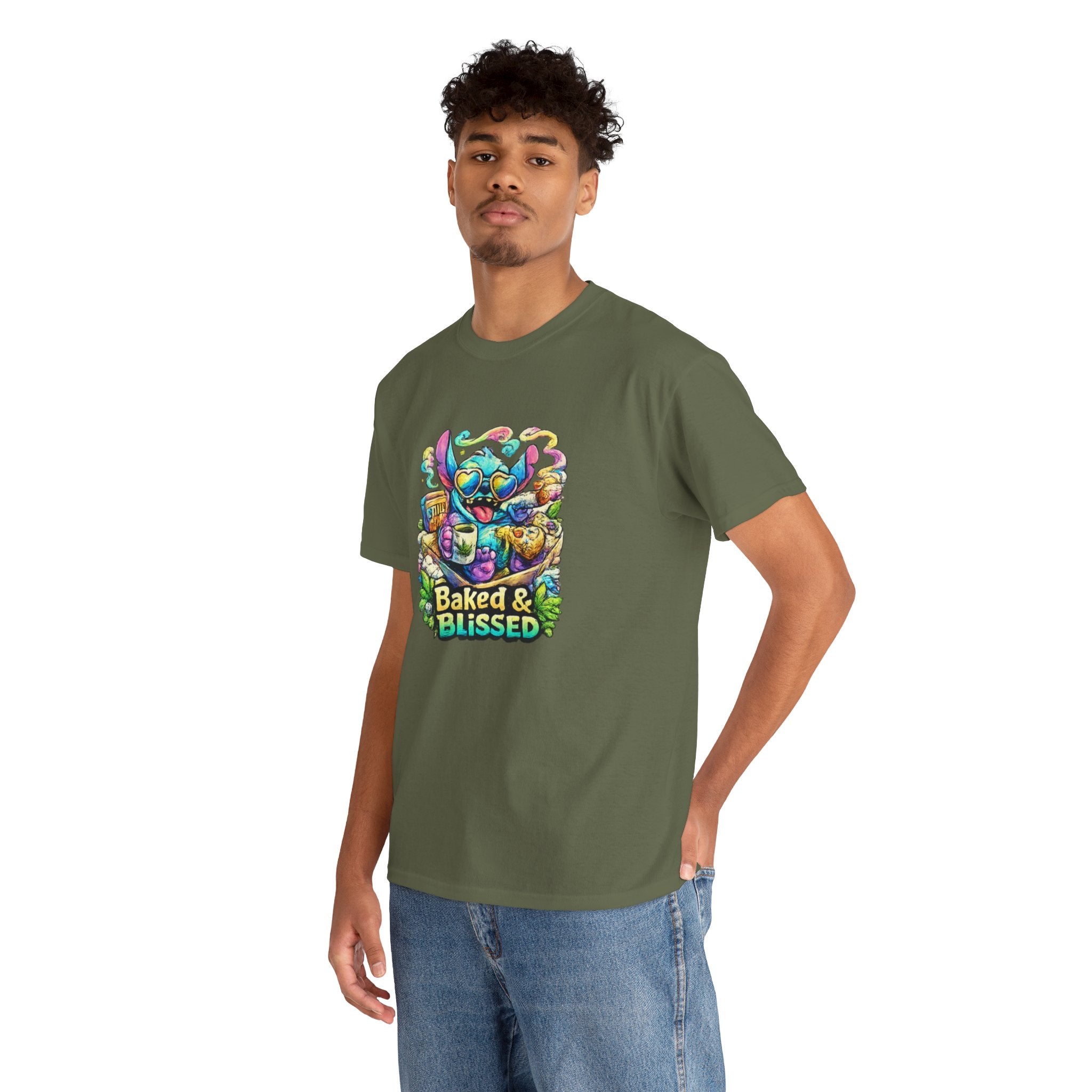 T-Shirt — Colorful 'Baked & Blissed' Cartoon Dessert Graphic Tee