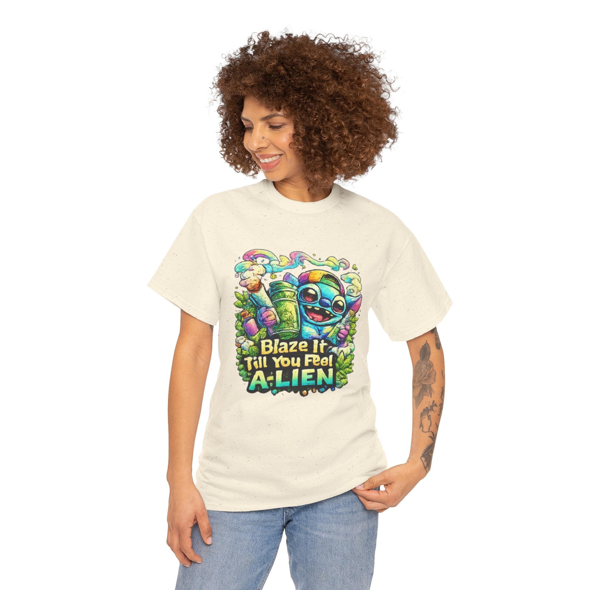 Alien Mushroom Graphic Tee - "Blaze It Till You’re A-LIEN" Psychedelic Cartoon Shirt