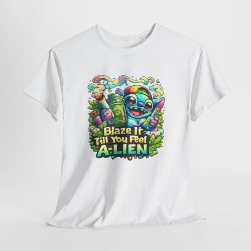 Alien Mushroom Graphic Tee - "Blaze It Till You’re A-LIEN" Psychedelic Cartoon Shirt