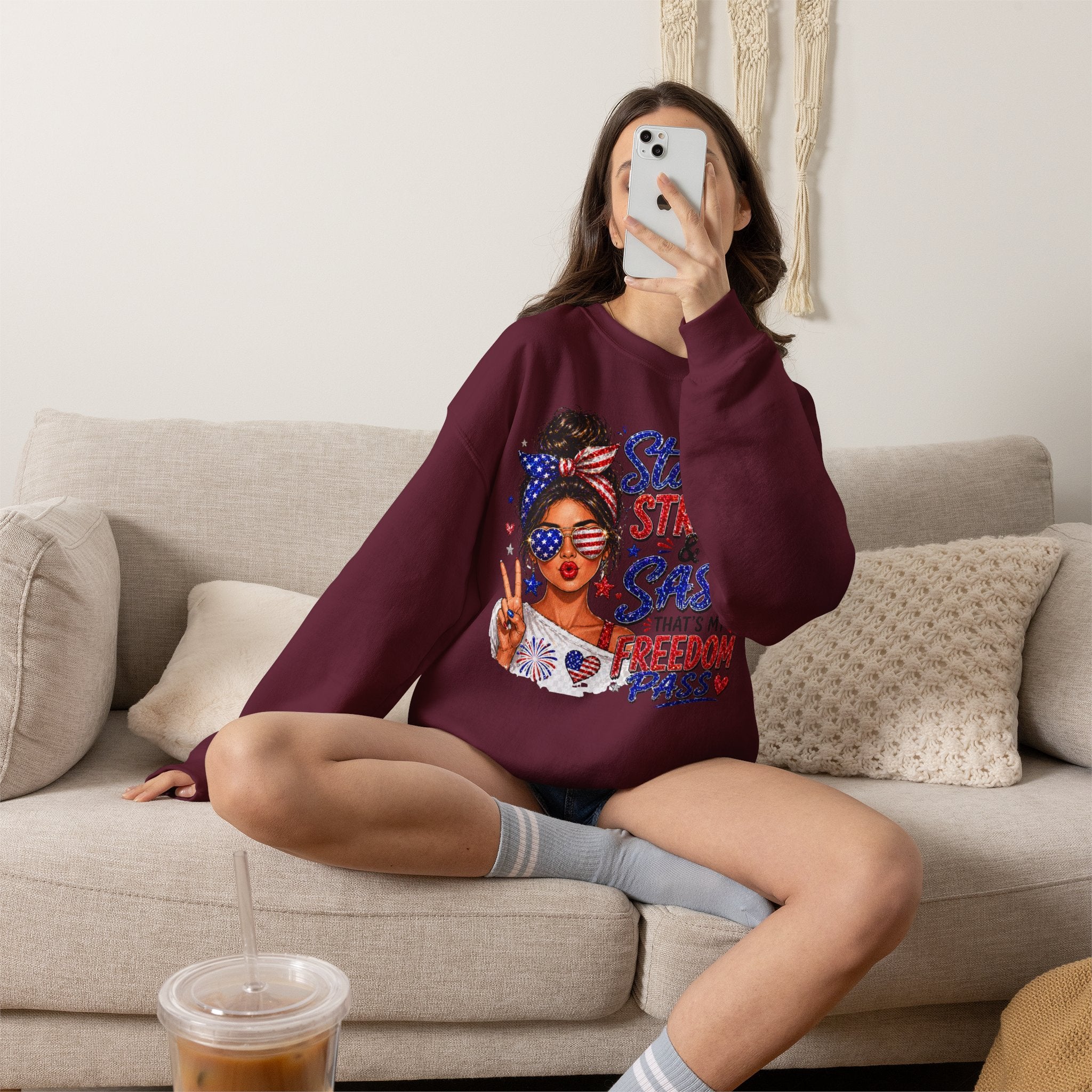 Patriotic 'Stars, Stripes & Sass' Crewneck Sweatshirt – 4th of July Freedom Pass Graphic