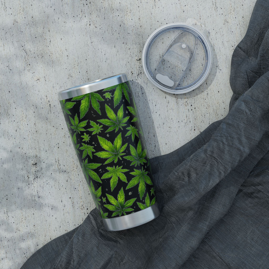 Cannabis Leaf 20oz Tumbler – Green Marijuana Pattern Insulated Travel Cup